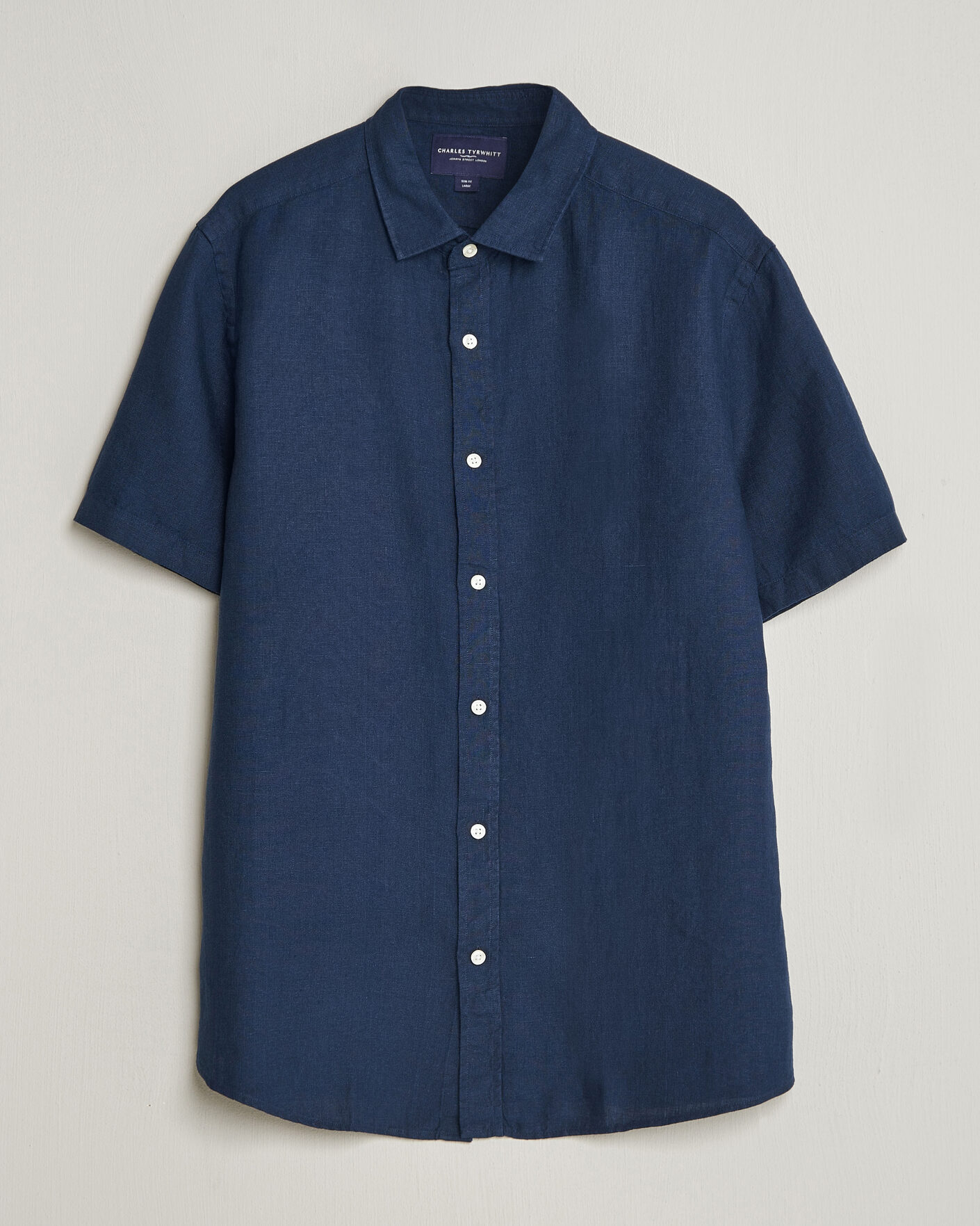 Men | Shirts | Charles Tyrwhitt | Pure Linen Short Sleeve Slim Fit Shirt Navy