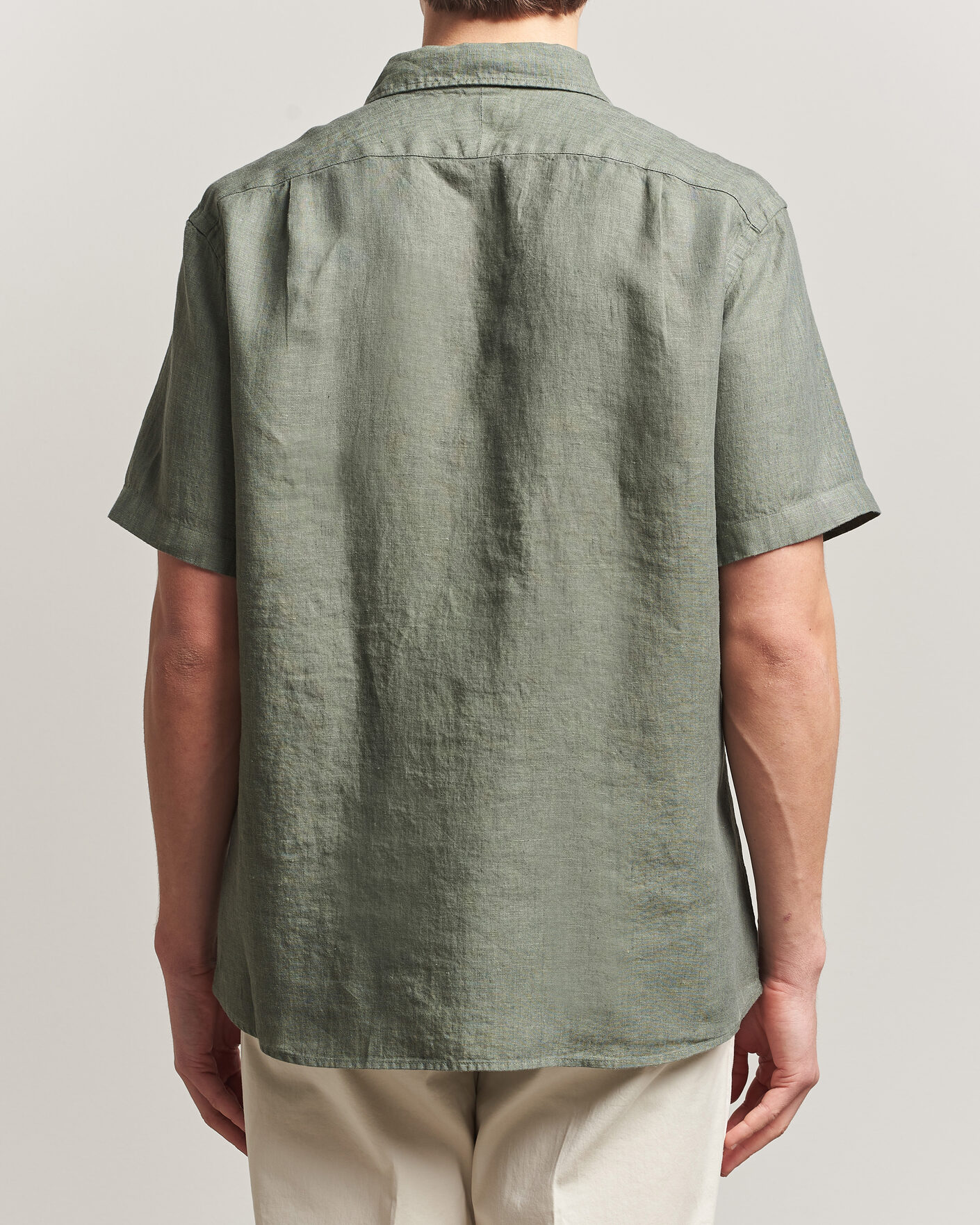 Men | Shirts | Charles Tyrwhitt | Pure Linen Short Sleeve Slim Fit Shirt Olive