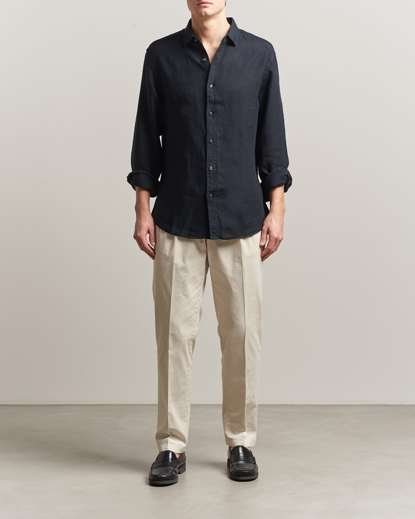 Men | Shirts | Charles Tyrwhitt | Pure Linen Slim Fit Shirt Black