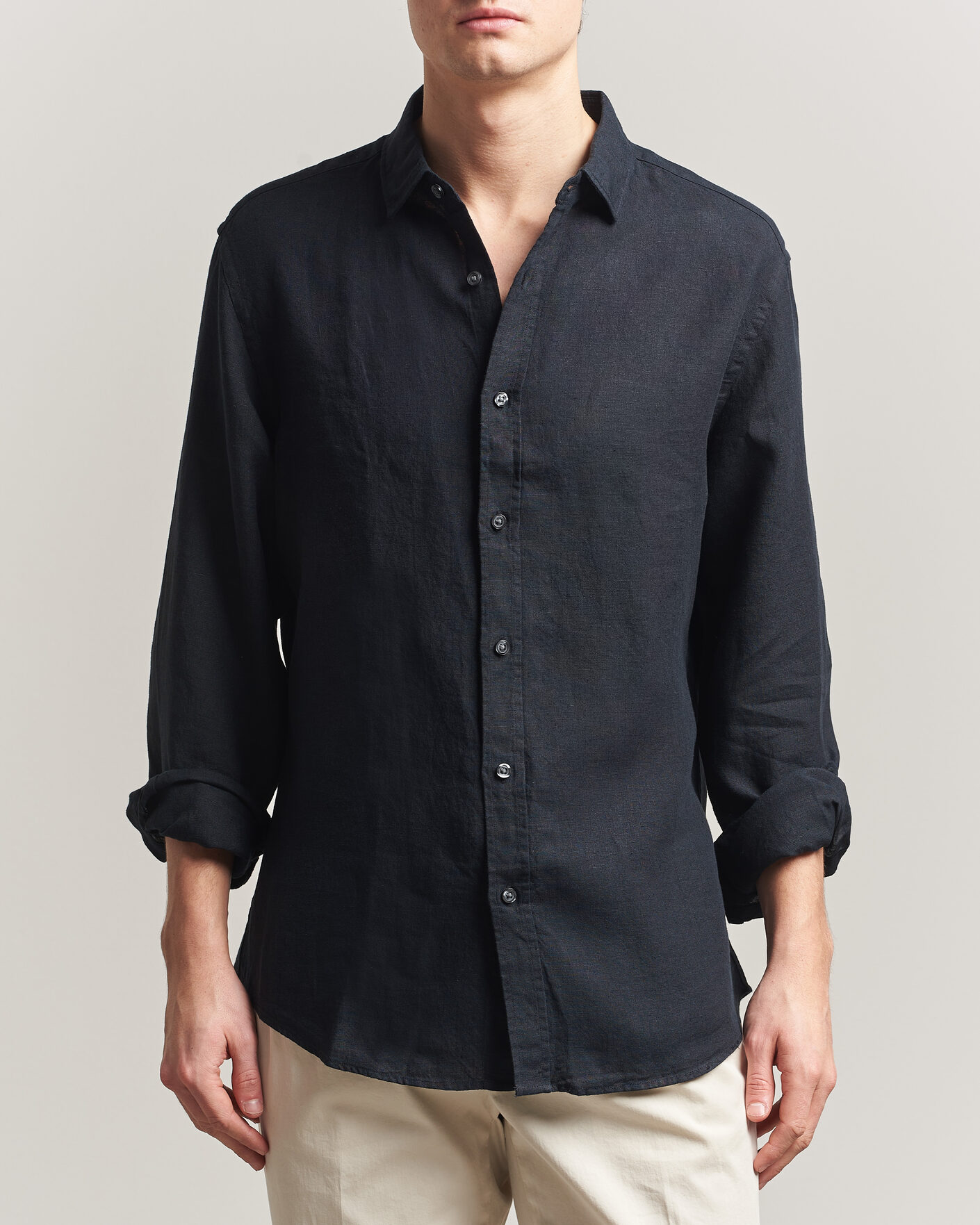 Men | Shirts | Charles Tyrwhitt | Pure Linen Slim Fit Shirt Black