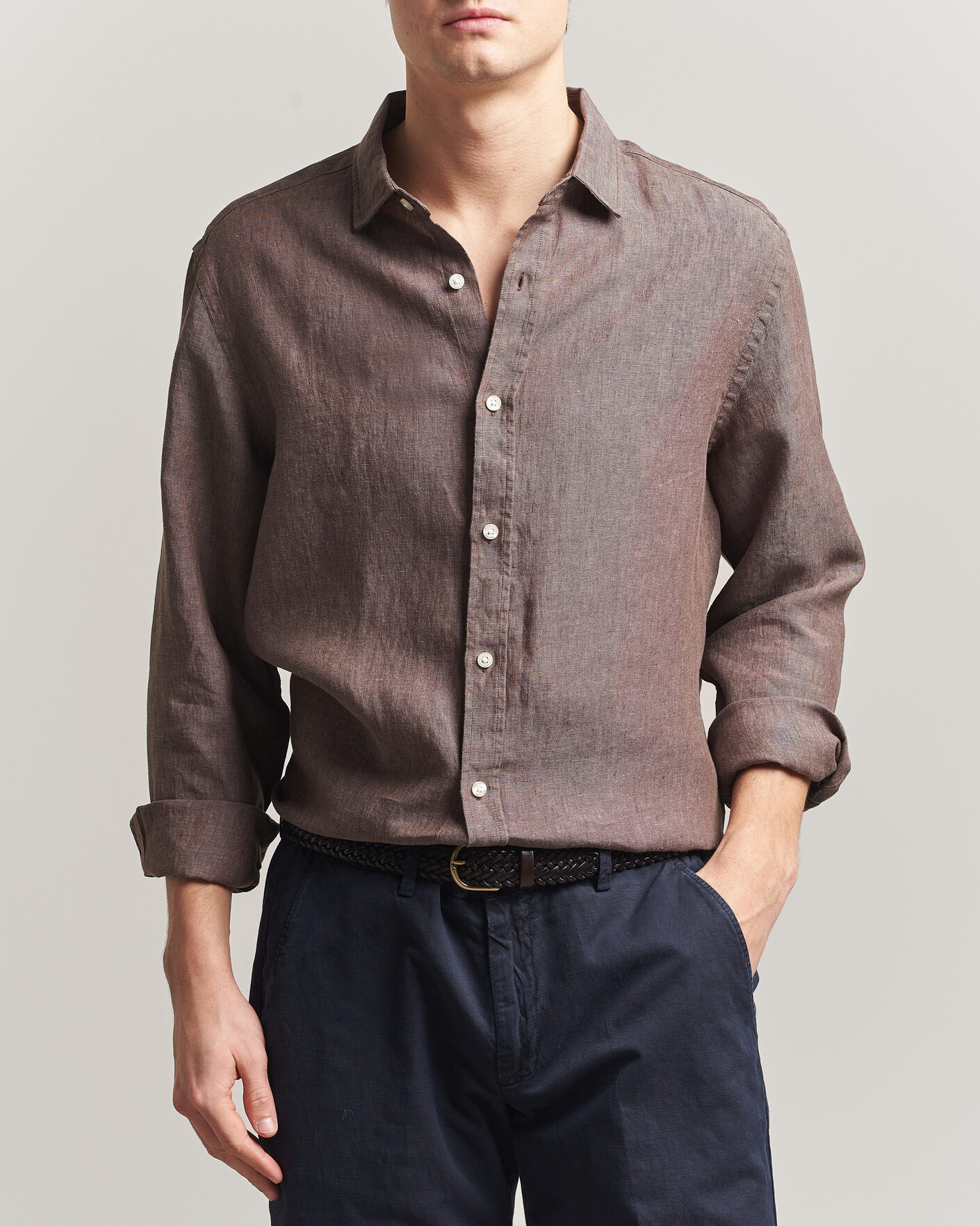 Men | Shirts | Charles Tyrwhitt | Pure Linen Slim Fit Shirt Mocha