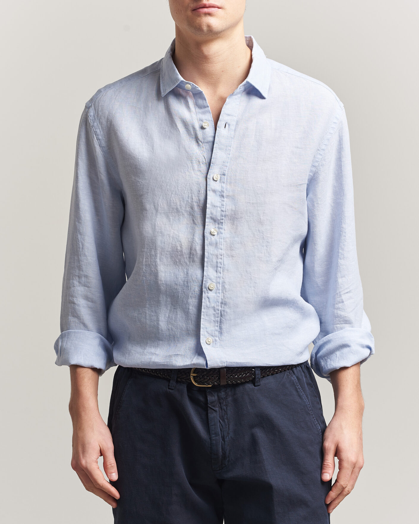 Men | Shirts | Charles Tyrwhitt | Pure Linen Slim Fit Shirt Sky Blue
