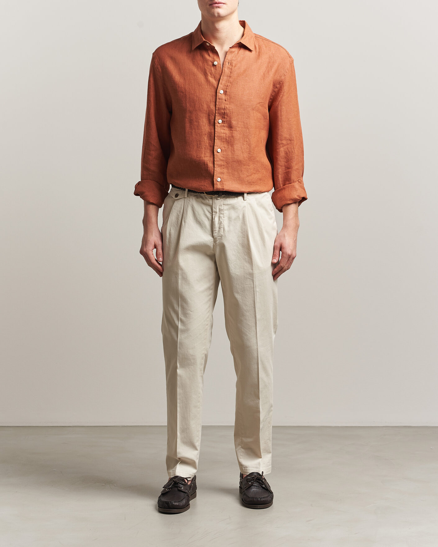 Men | Shirts | Charles Tyrwhitt | Pure Linen Slim Fit Shirt Burnt Orange