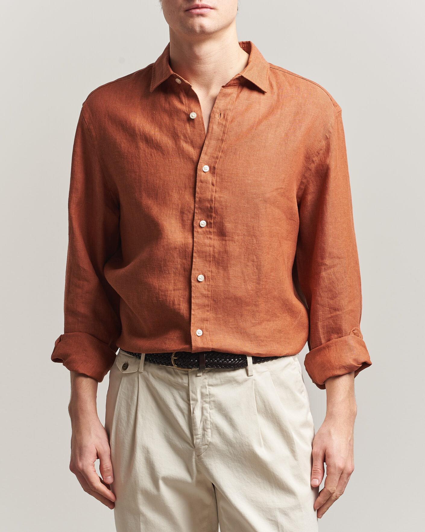 Men | Shirts | Charles Tyrwhitt | Pure Linen Slim Fit Shirt Burnt Orange