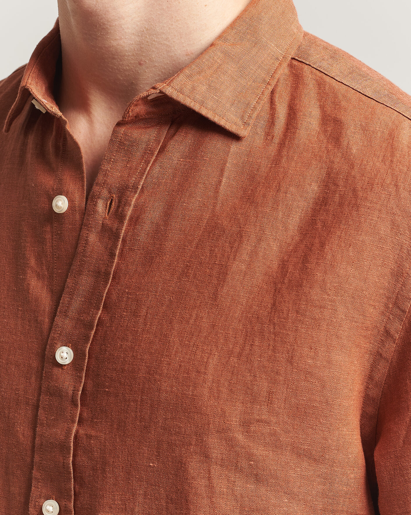 Men | Shirts | Charles Tyrwhitt | Pure Linen Slim Fit Shirt Burnt Orange