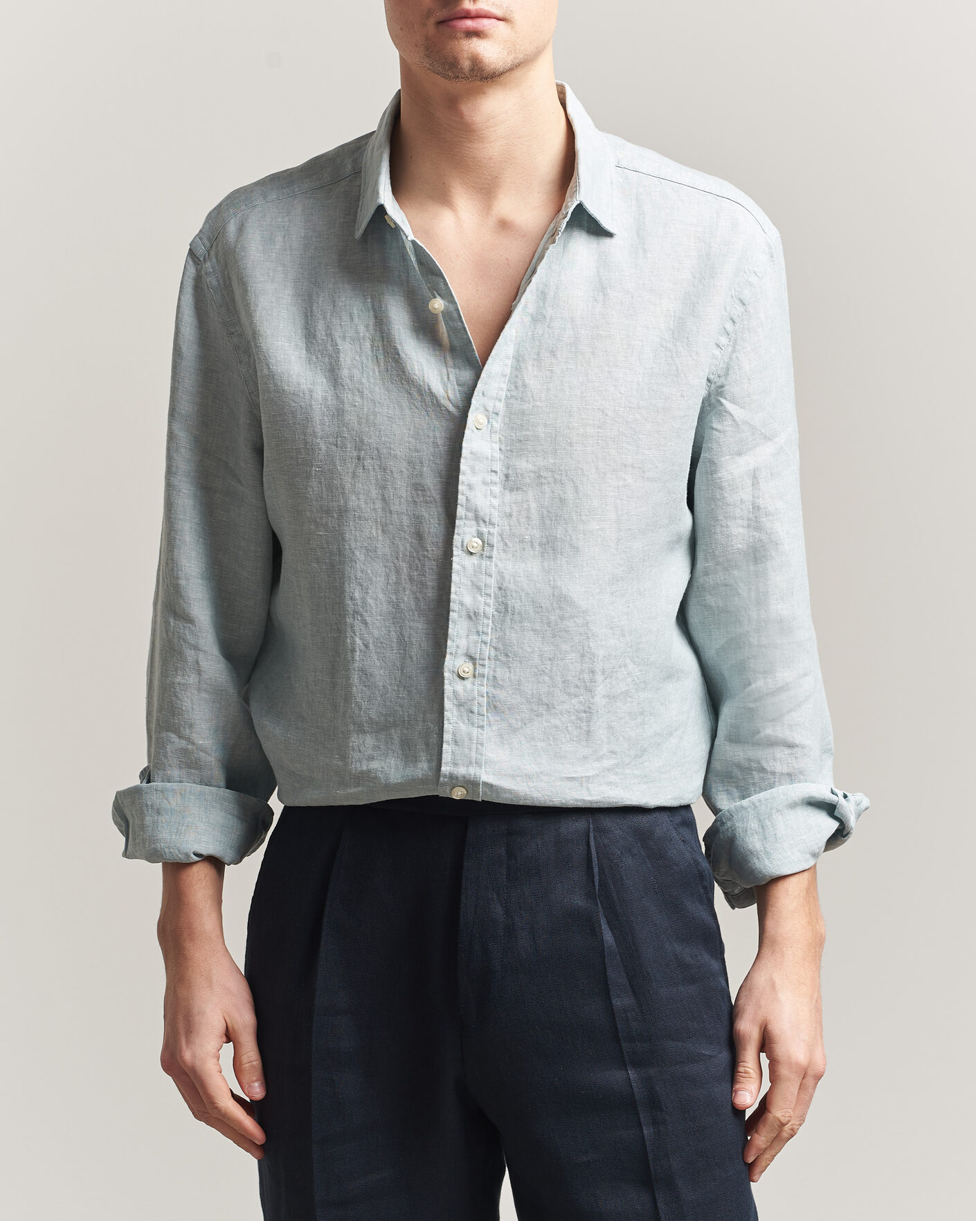 Men | Shirts | Charles Tyrwhitt | Pure Linen Slim Fit Shirt Pale Teal Green