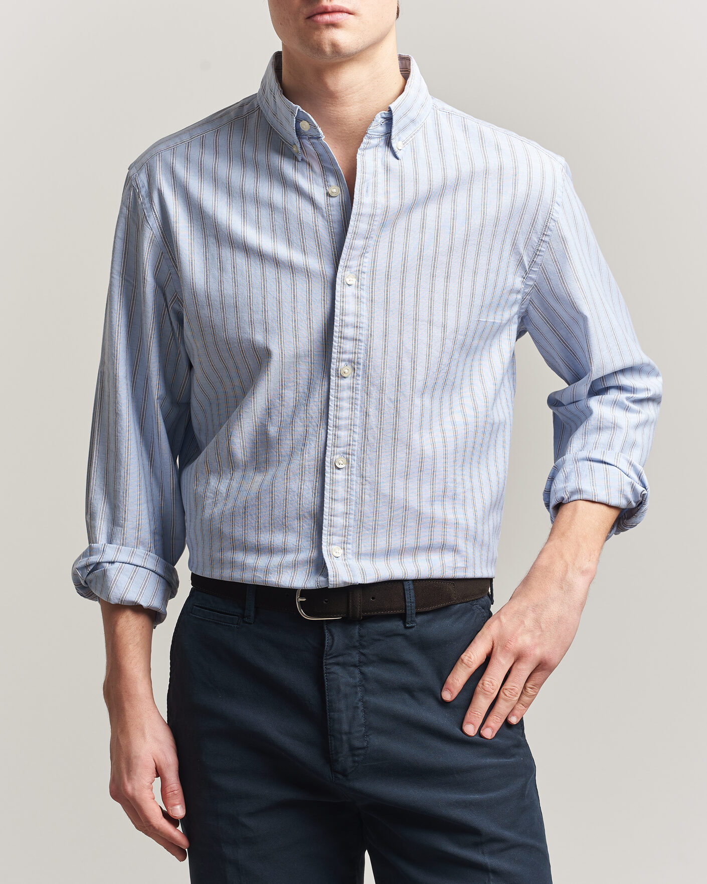 Men | Shirts | Charles Tyrwhitt | Button Down Stretch Oxford Shirt Blue