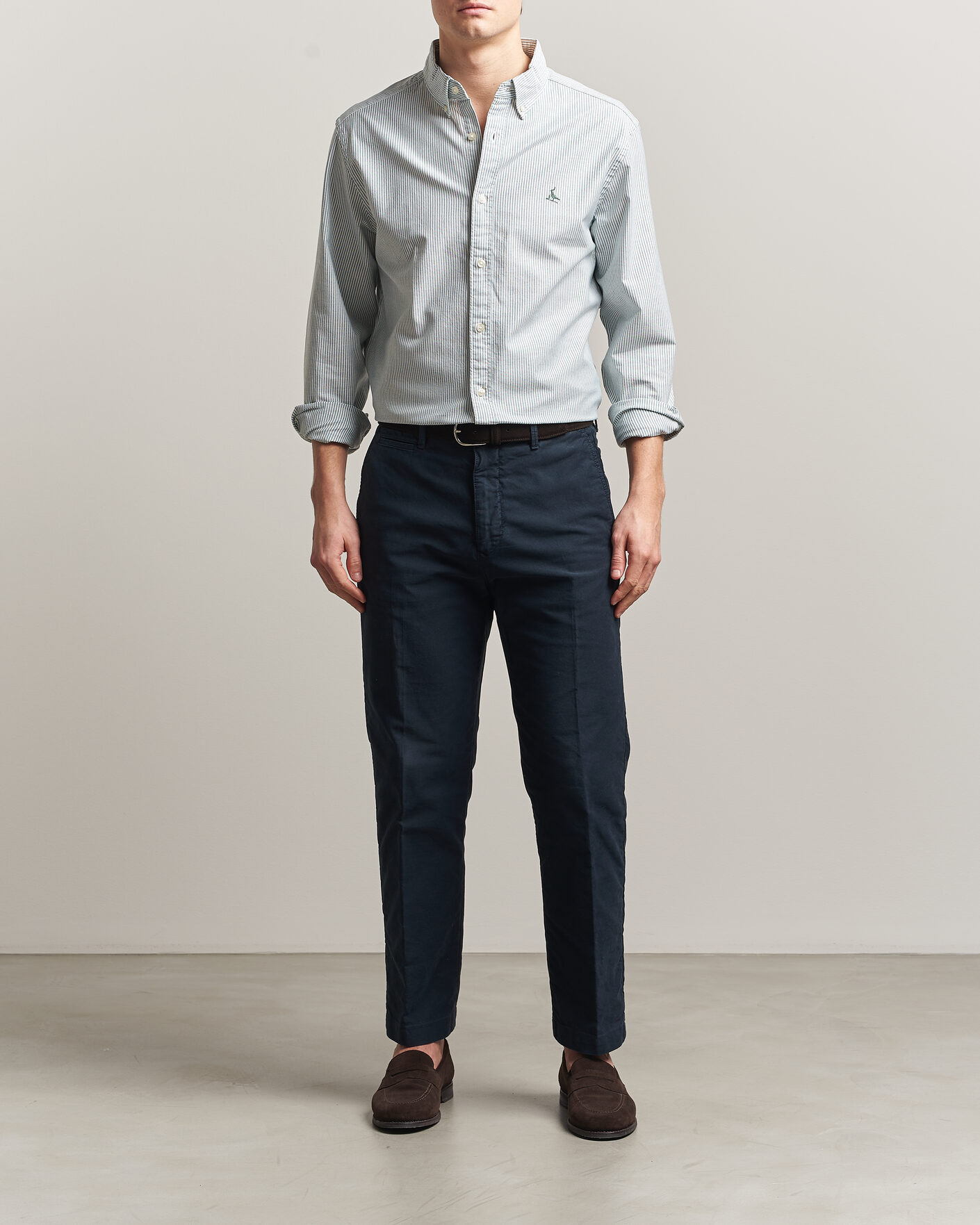 Men | Shirts | Charles Tyrwhitt | Button Down Stretch Oxford Shirt Green/White