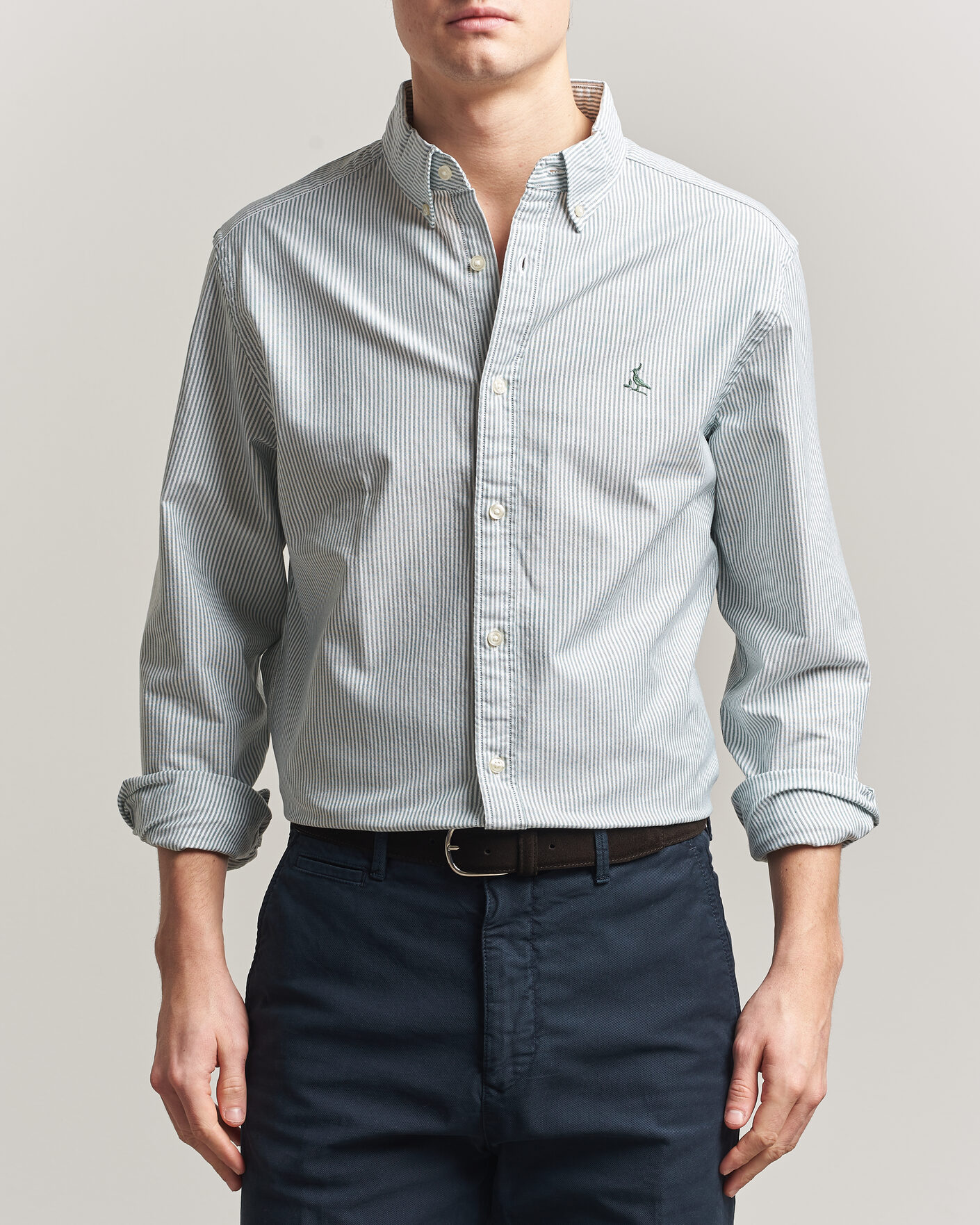Men | Shirts | Charles Tyrwhitt | Button Down Stretch Oxford Shirt Green/White