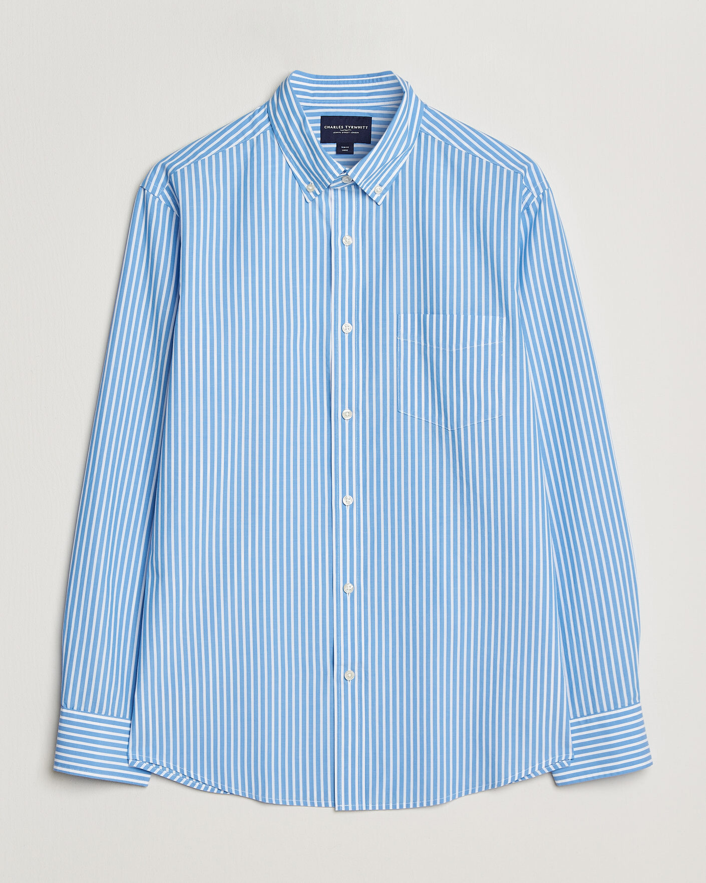 Men | Shirts | Charles Tyrwhitt | Button Down Stretch Poplin Shirt Ocean Blue
