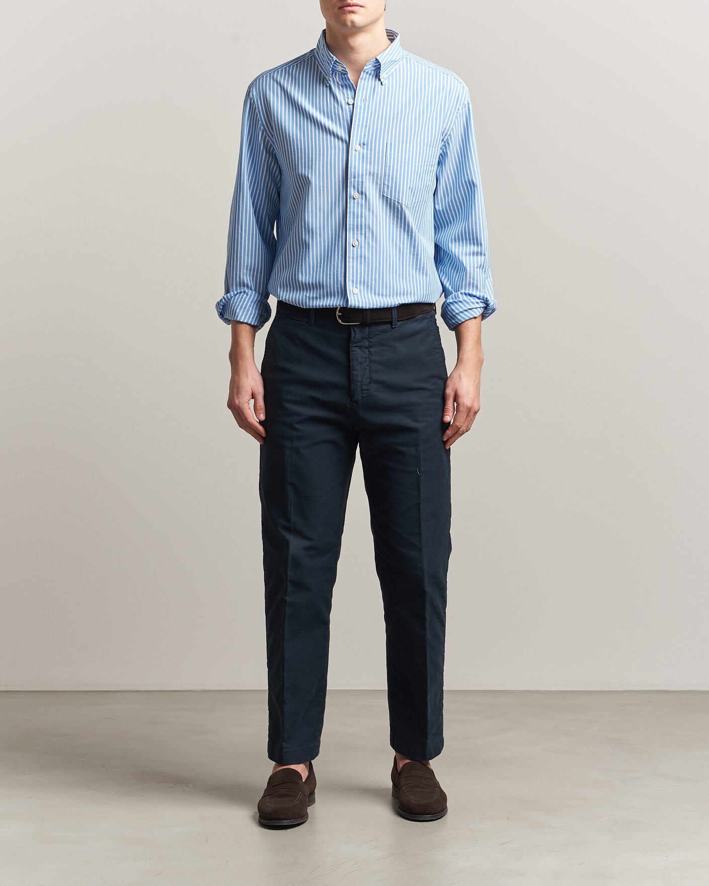 Men | Shirts | Charles Tyrwhitt | Button Down Stretch Poplin Shirt Ocean Blue