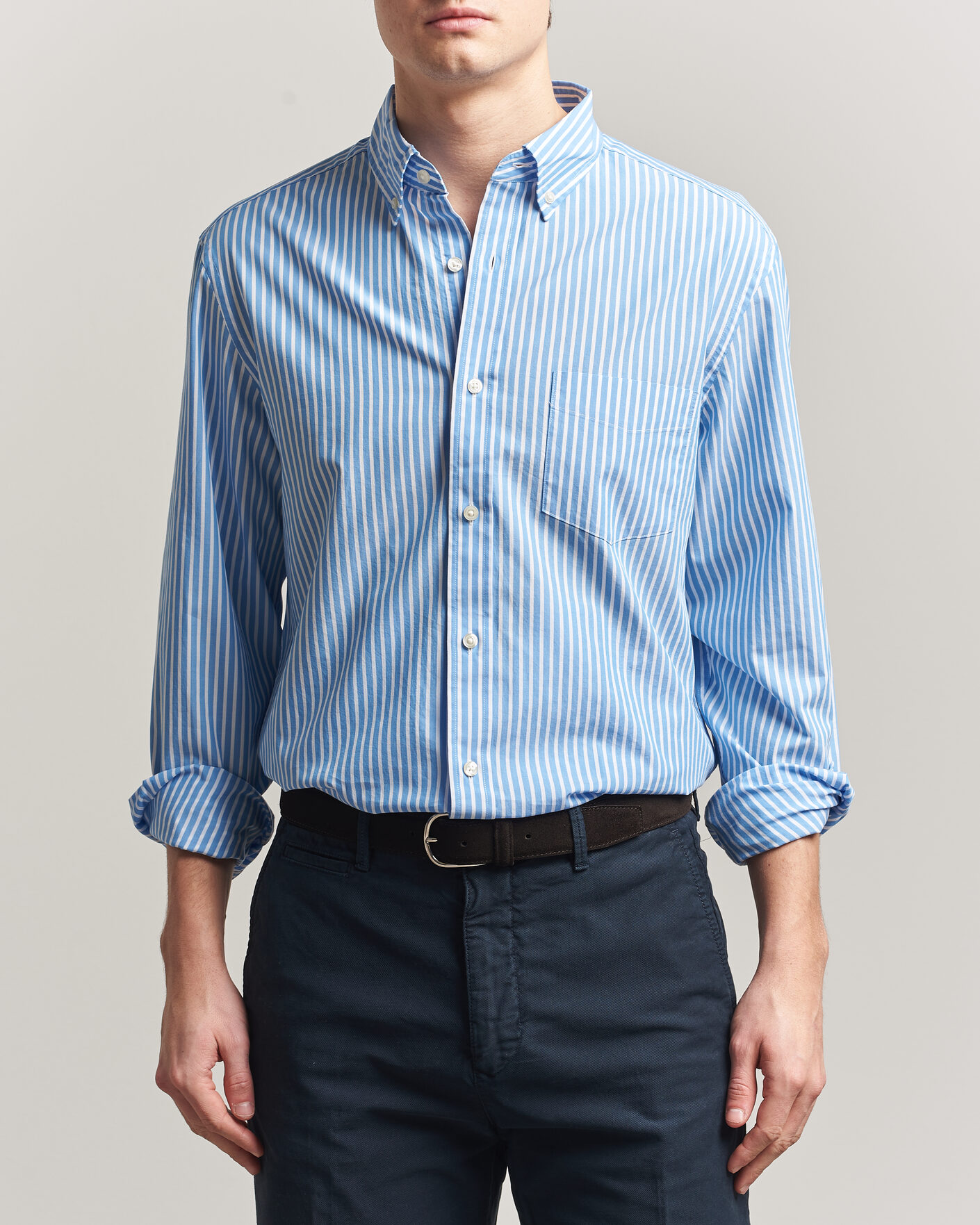 Men | Shirts | Charles Tyrwhitt | Button Down Stretch Poplin Shirt Ocean Blue