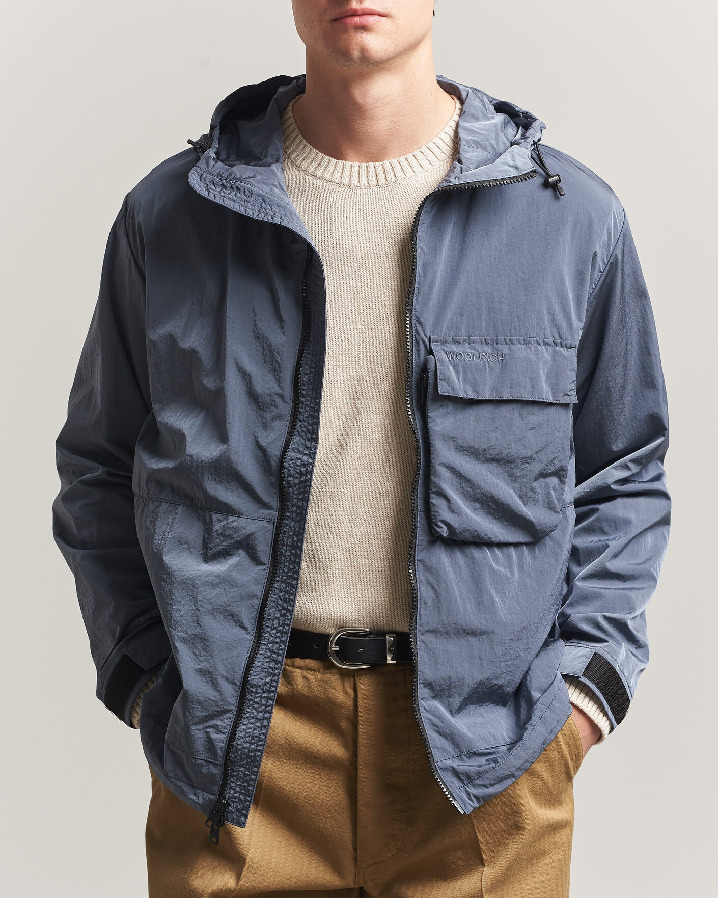 Men | Coats & Jackets | Woolrich | Shiny Nylon Hooded Jacket Grisaille