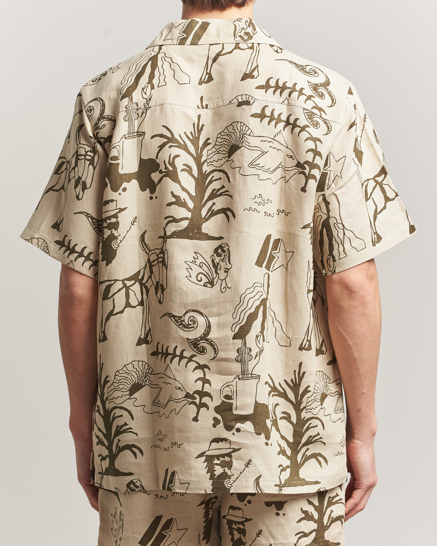 Men | Shirts | OAS | Cuba Short Sleeve Printed Linen Shirt Poplan