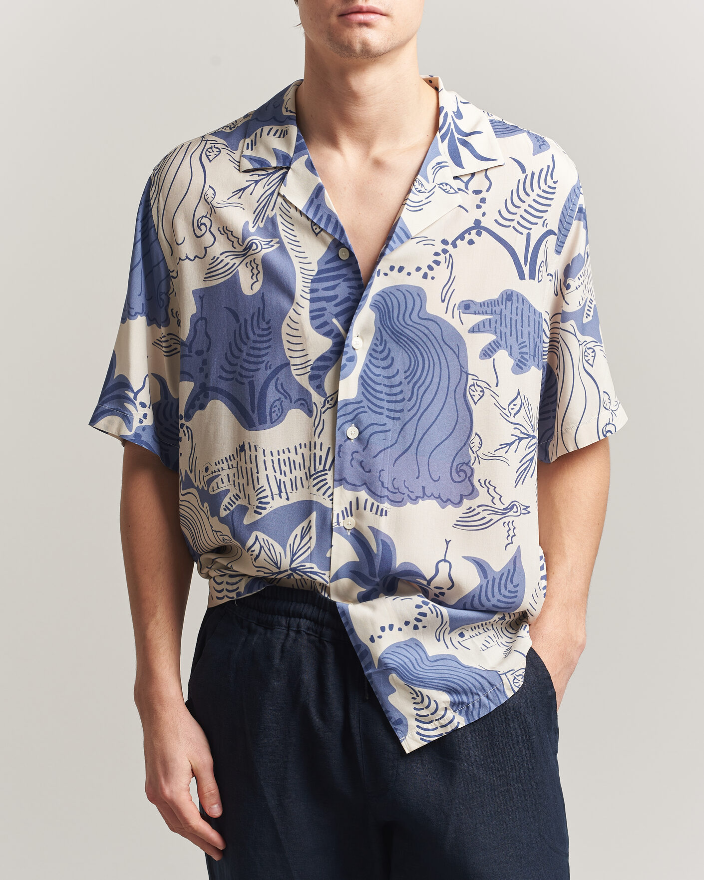 Men | Shirts | OAS | Rocco Viscose Short Sleeve Shirt Mystea
