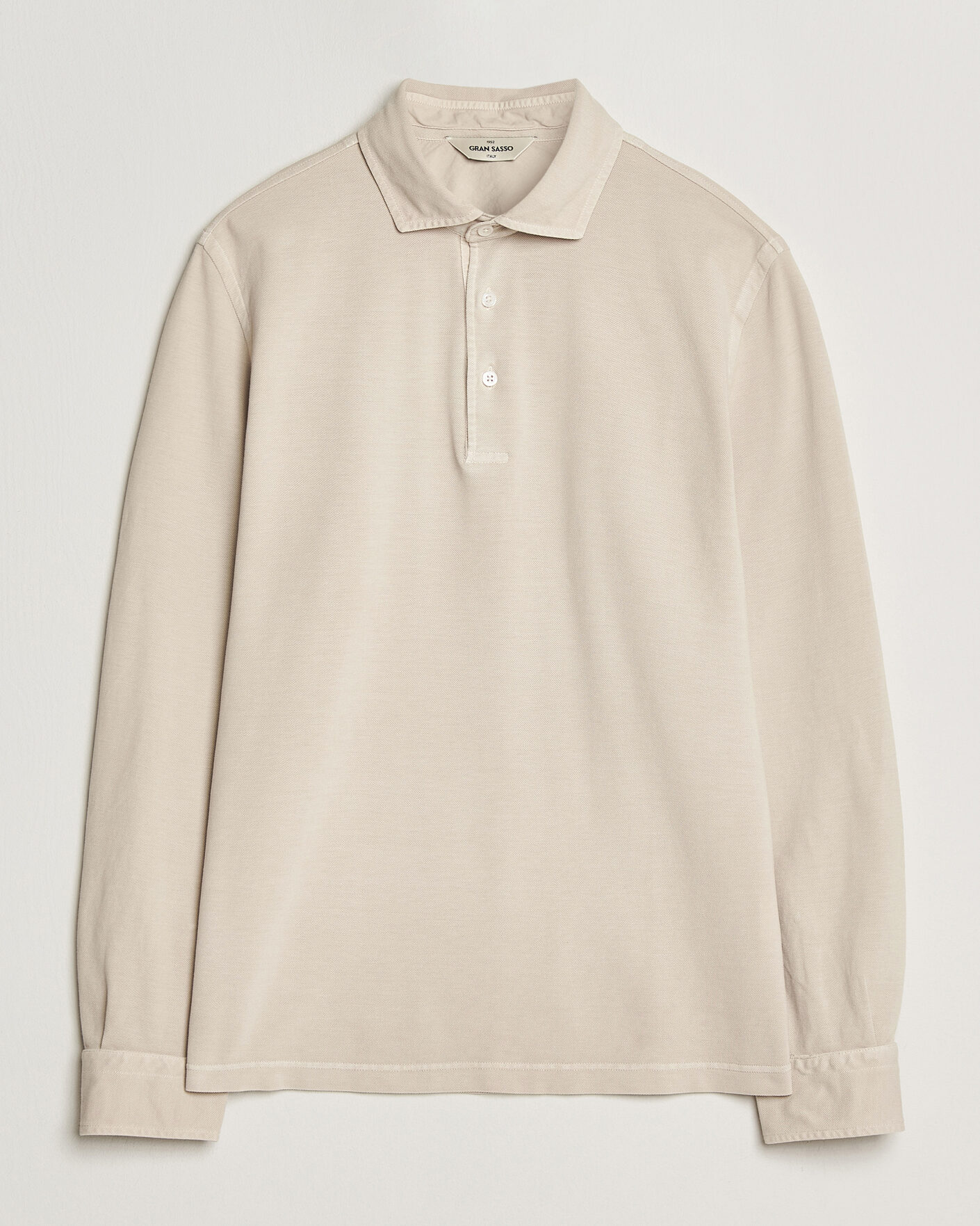 Men | Polo Shirts | Gran Sasso | Washed Long Sleeve Polo Beige Melange