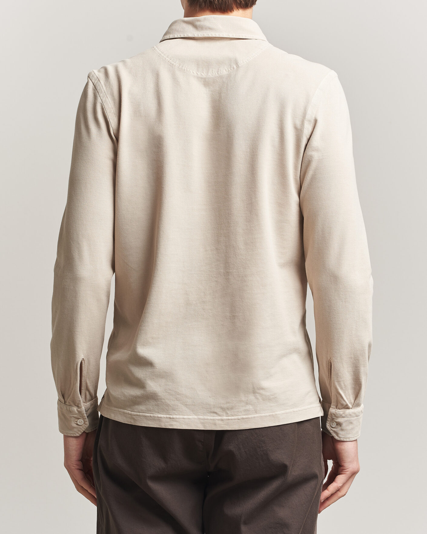 Men | Polo Shirts | Gran Sasso | Washed Long Sleeve Polo Beige Melange
