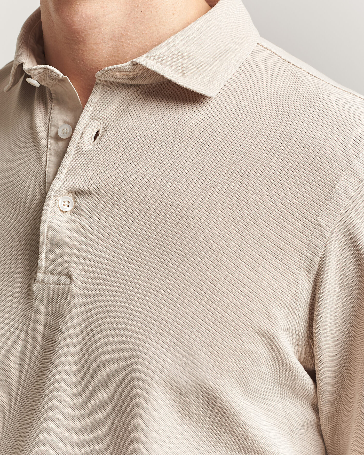 Men | Polo Shirts | Gran Sasso | Washed Long Sleeve Polo Beige Melange