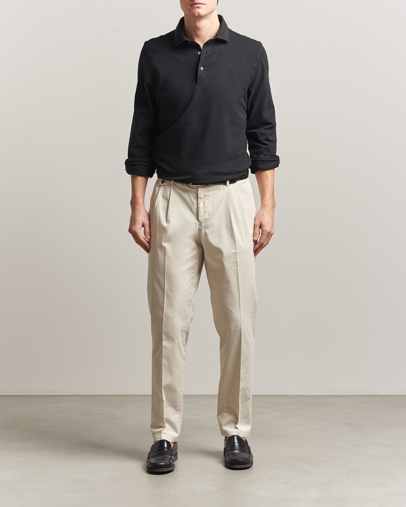 Men | Polo Shirts | Gran Sasso | Washed Long Sleeve Polo Black