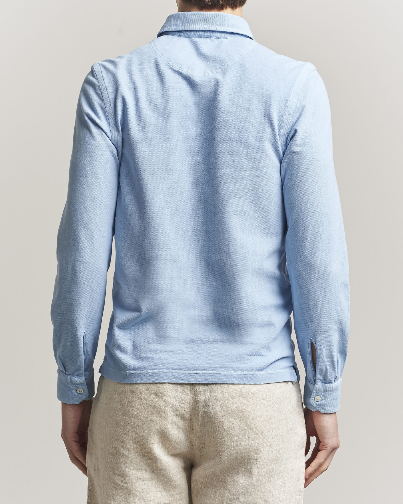 Men | Polo Shirts | Gran Sasso | Washed Long Sleeve Polo Light Blue