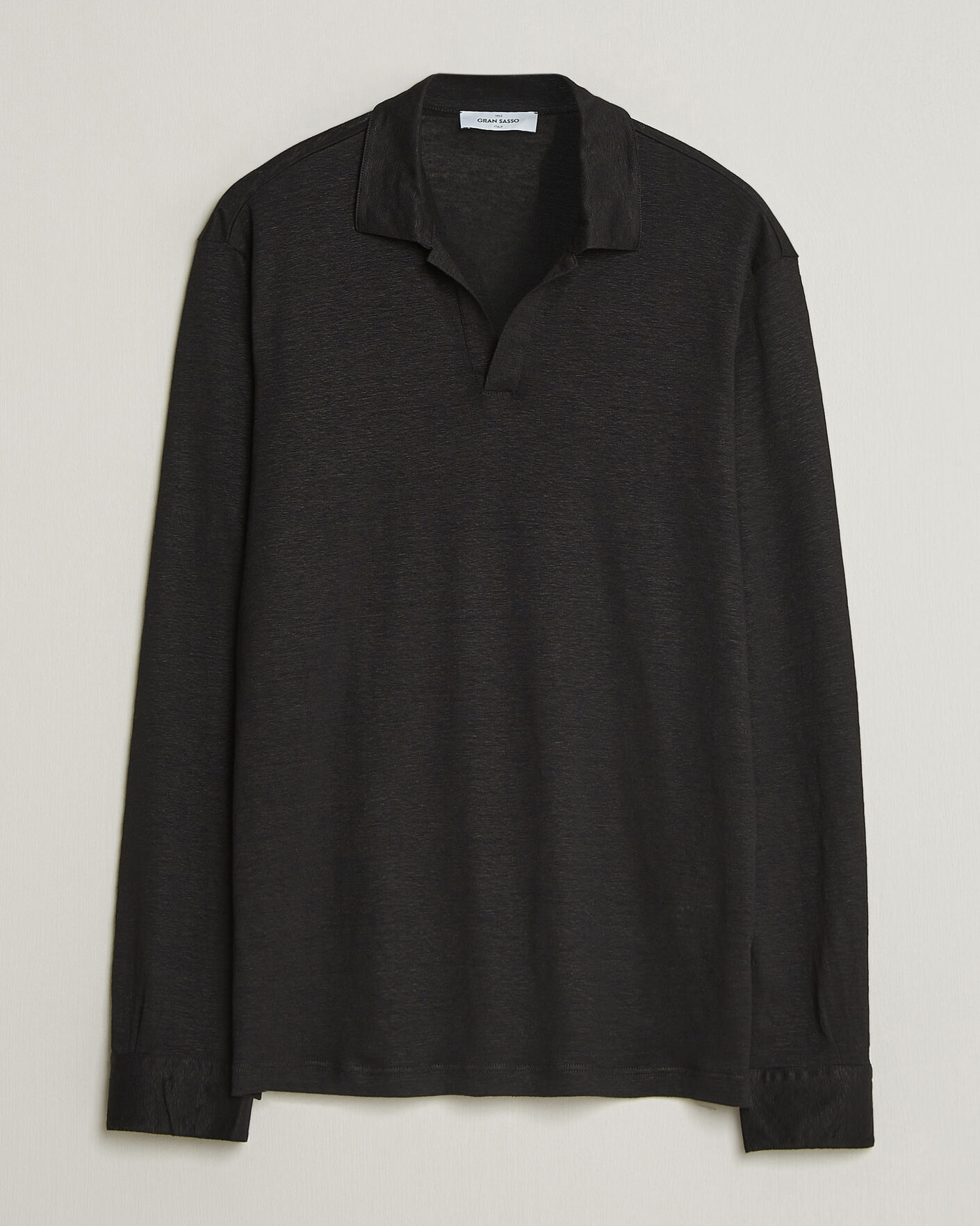 Men | Polo Shirts | Gran Sasso | Washed Linen Long Sleeve Polo Black