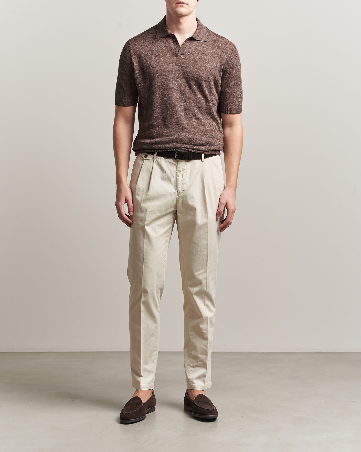 Men | Polo Shirts | Gran Sasso | Washed Knitted Linen Polo Brown Melange