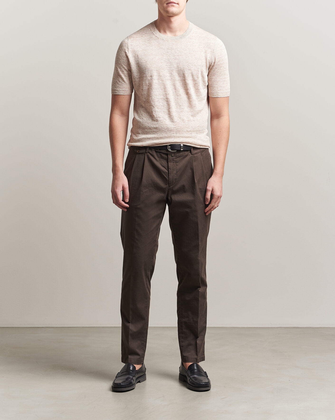 Men | T-Shirts | Gran Sasso | Washed Knitted Linen T-Shirt Beige Melange