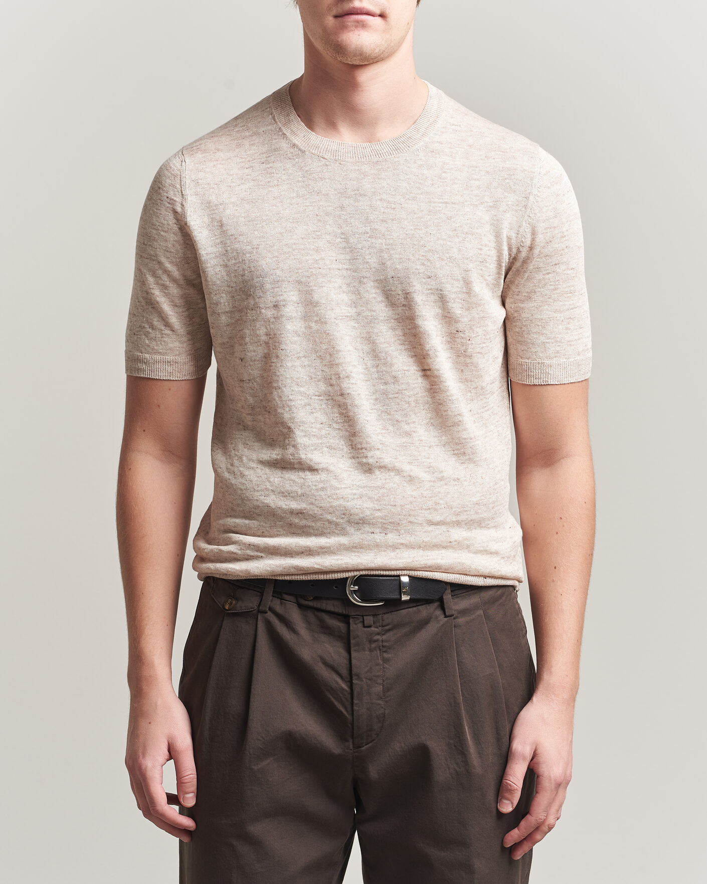 Men | T-Shirts | Gran Sasso | Washed Knitted Linen T-Shirt Beige Melange