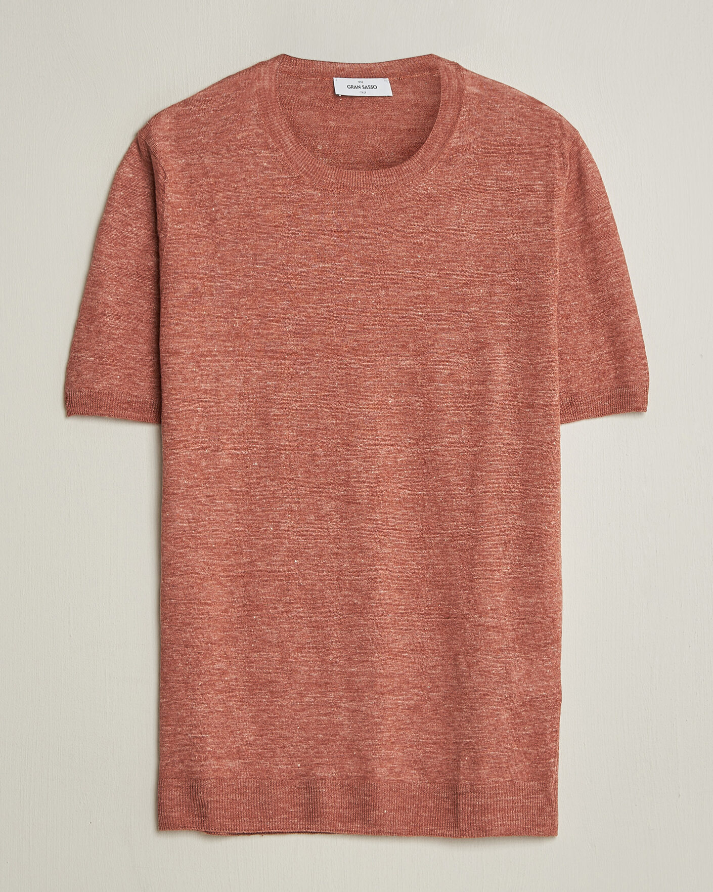Men | T-Shirts | Gran Sasso | Washed Knitted Linen T-Shirt Apricot Orange Melange