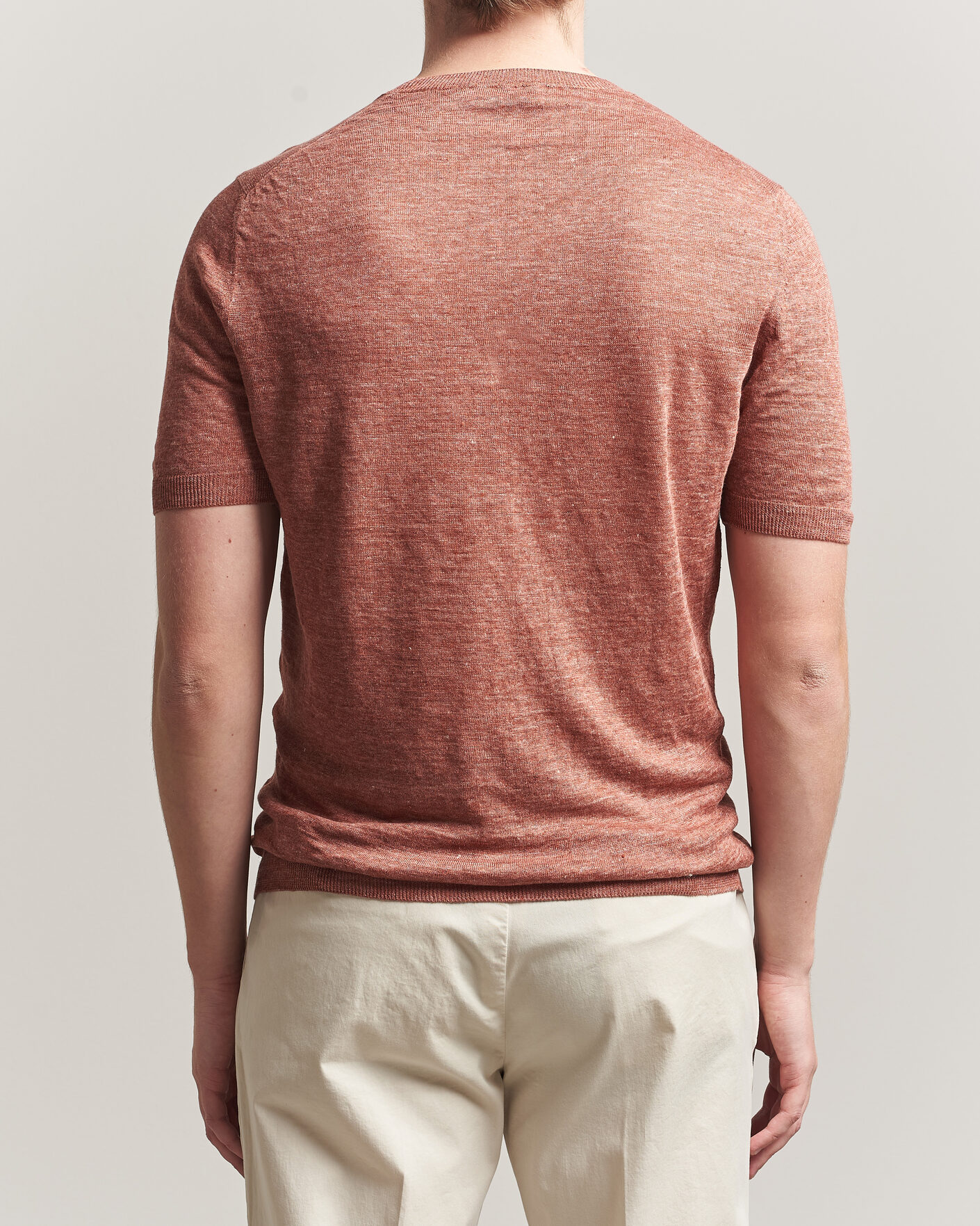 Men | T-Shirts | Gran Sasso | Washed Knitted Linen T-Shirt Apricot Orange Melange