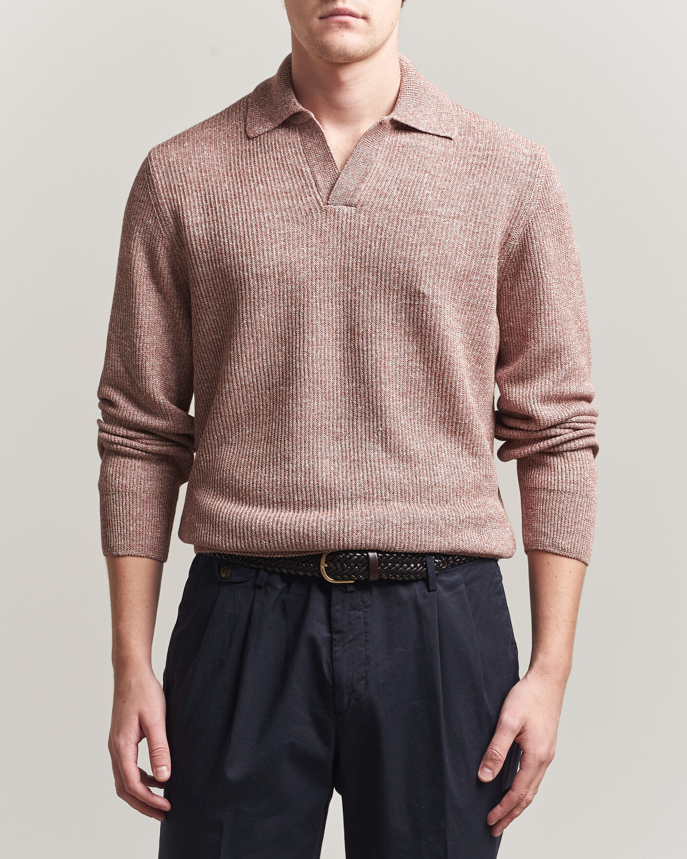 Men | Sweaters & Knitwear | Gran Sasso | Linen/Cotton Open Collar Knitted Polo Rust Melange