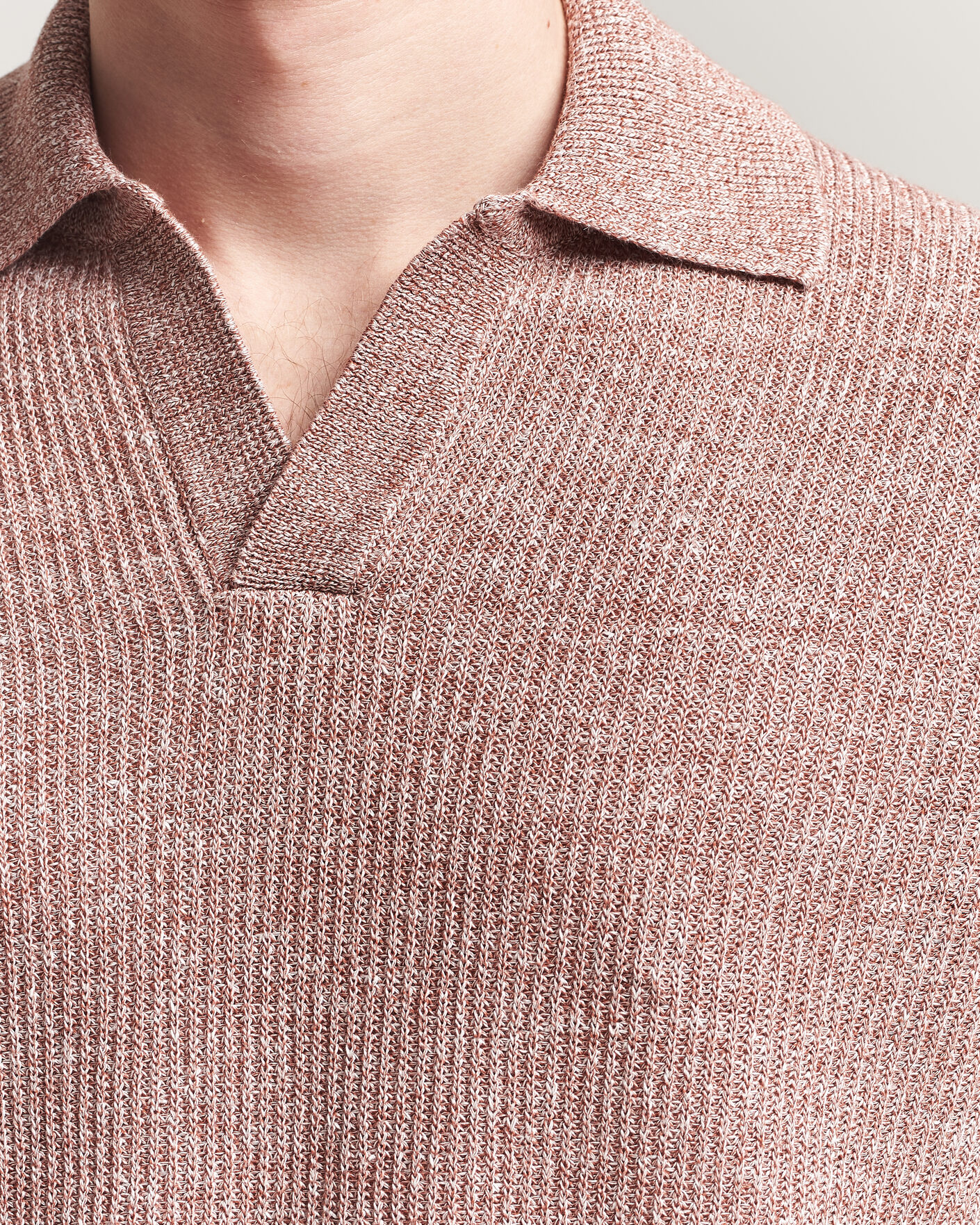 Men | Sweaters & Knitwear | Gran Sasso | Linen/Cotton Open Collar Knitted Polo Rust Melange