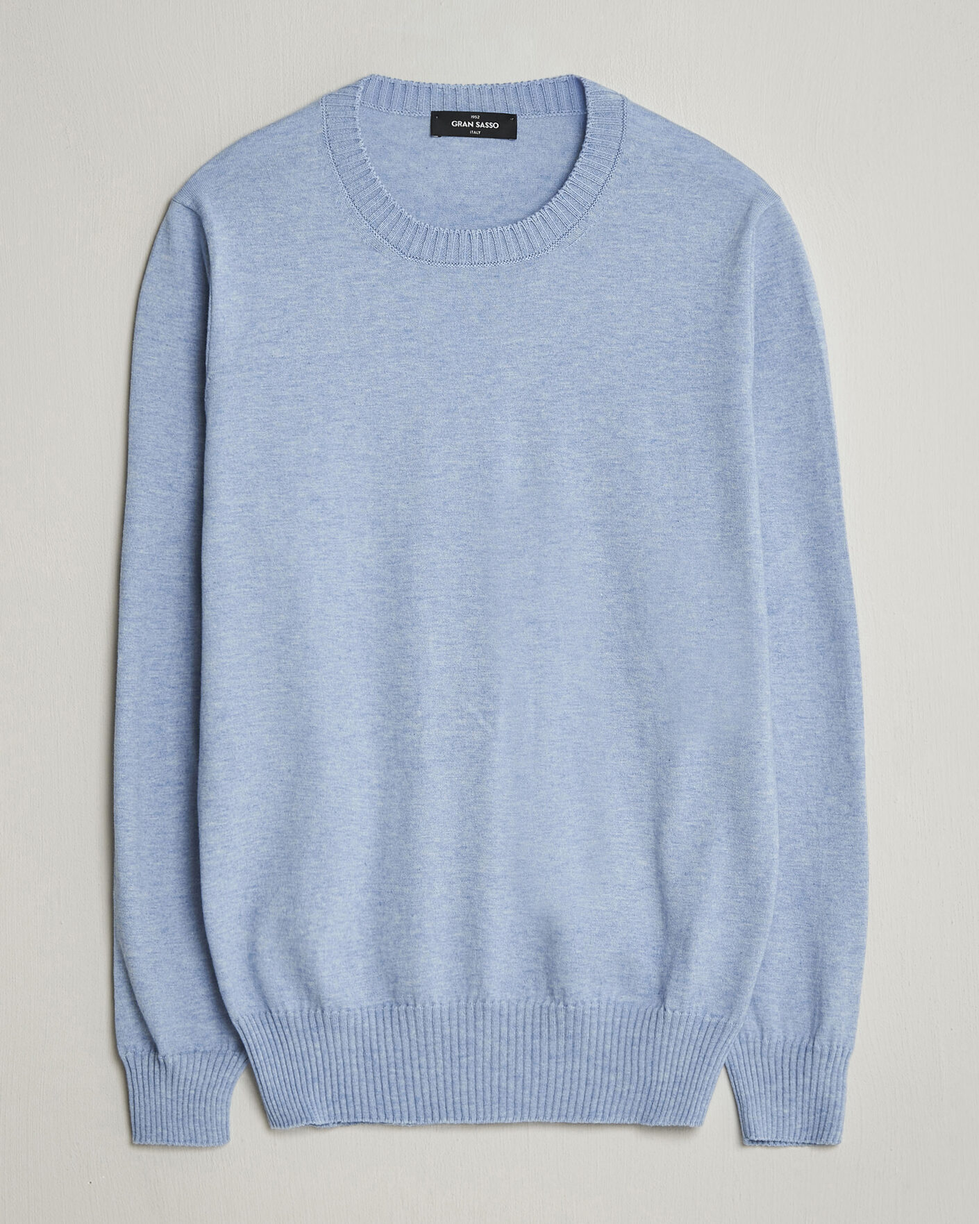 Men | Sweaters & Knitwear | Gran Sasso | Cotton/Cashmere Knitted Crew Neck Sweater Blue Melange