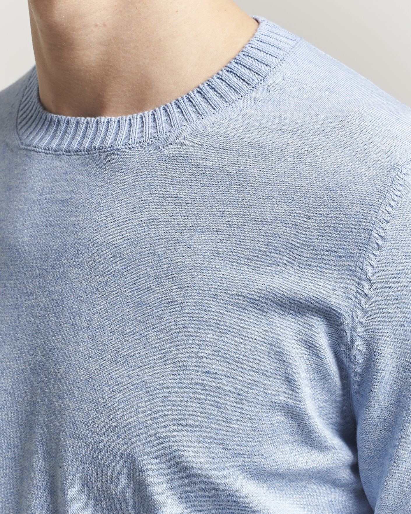 Men | Sweaters & Knitwear | Gran Sasso | Cotton/Cashmere Knitted Crew Neck Sweater Blue Melange
