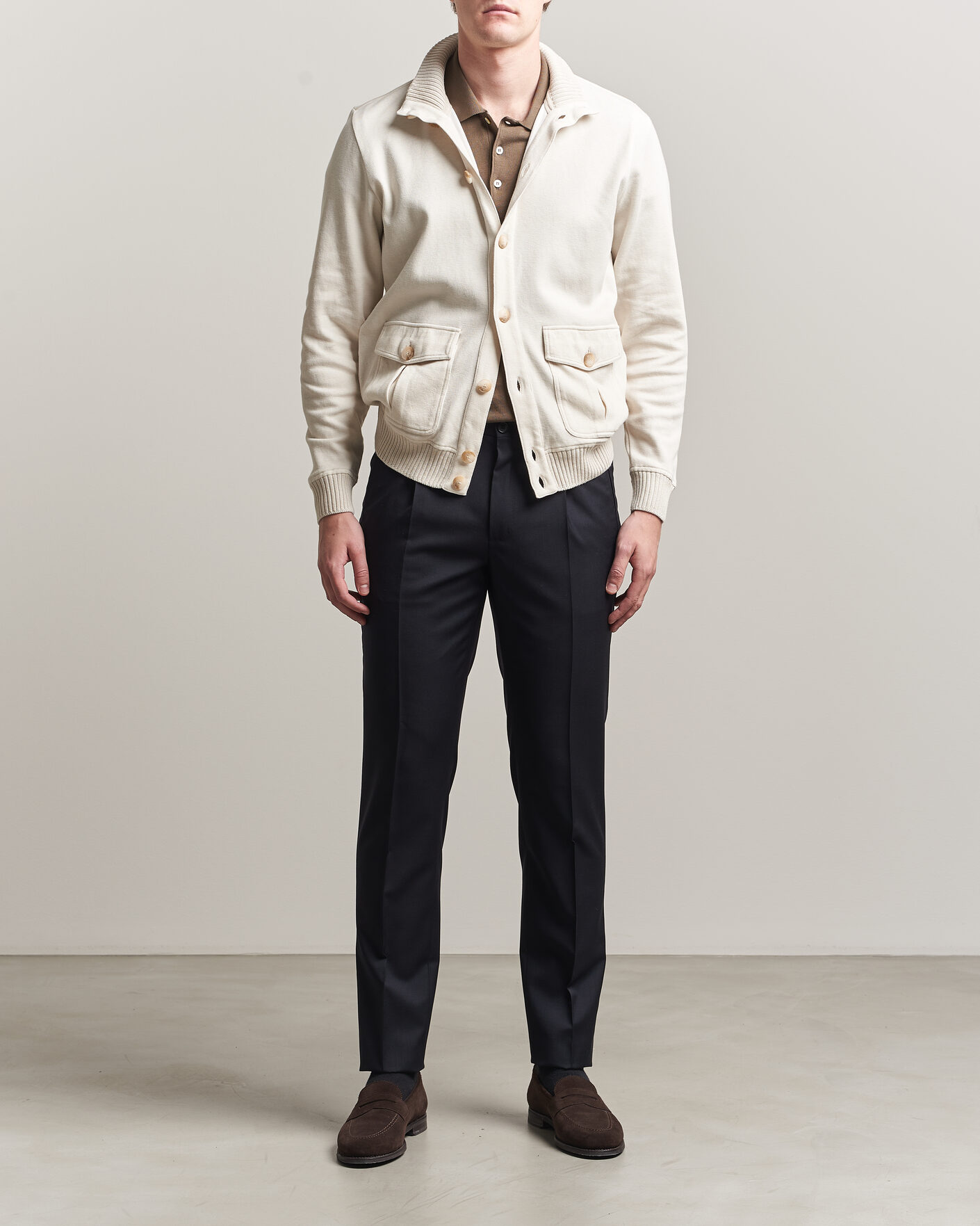 Men | Coats & Jackets | Gran Sasso | Cotton Pocket Knitted Bomber Jacket Cream