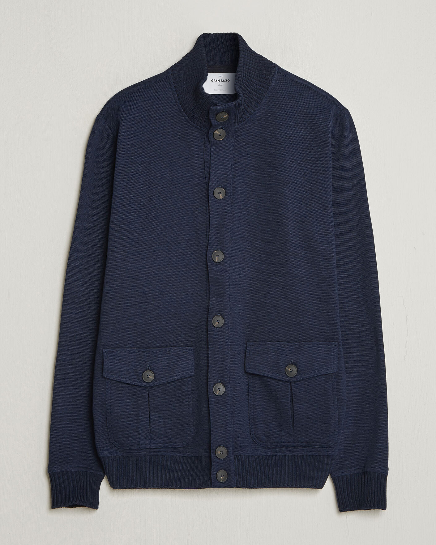 Men | Coats & Jackets | Gran Sasso | Cotton Pocket Knitted Bomber Jacket Navy
