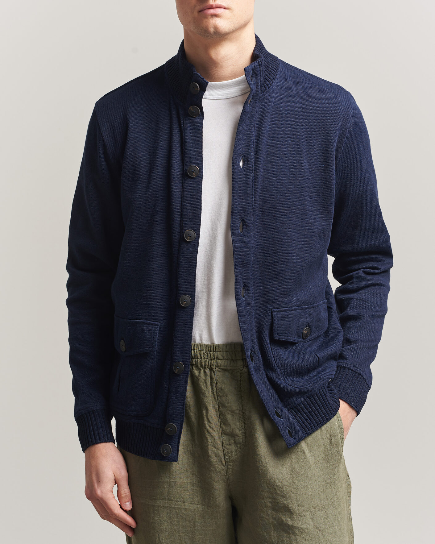 Men | Coats & Jackets | Gran Sasso | Cotton Pocket Knitted Bomber Jacket Navy