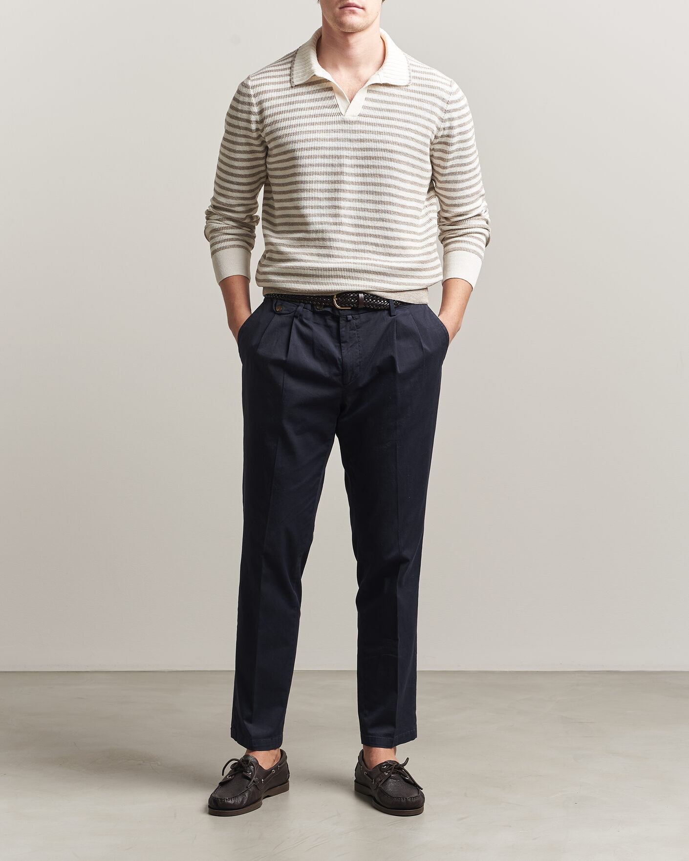 Men | Sweaters & Knitwear | Gran Sasso | Linen/Cotton Knitted Striped Polo Beige/White