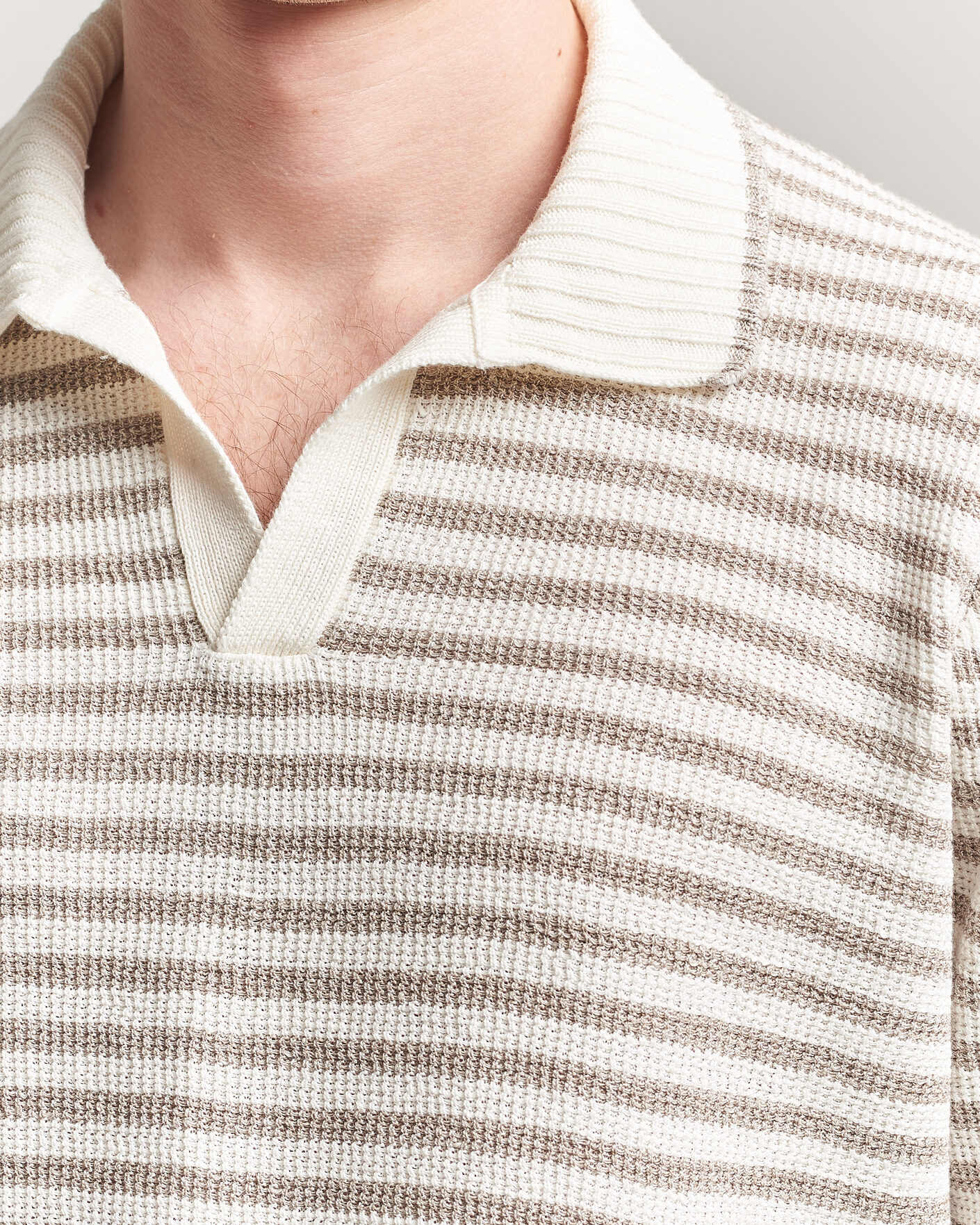 Men | Sweaters & Knitwear | Gran Sasso | Linen/Cotton Knitted Striped Polo Beige/White