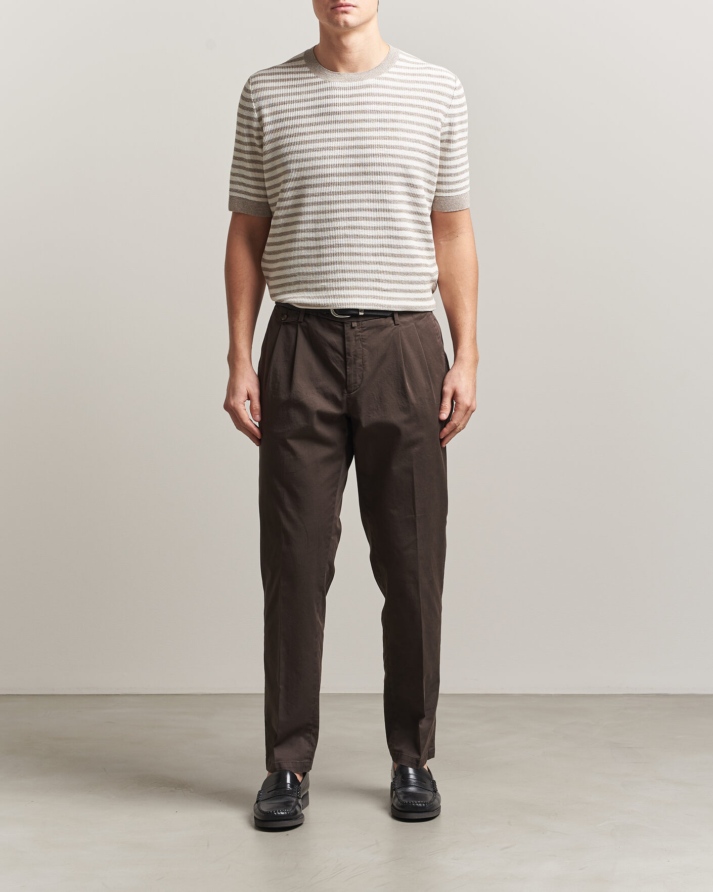 Men | T-Shirts | Gran Sasso | Linen/Cotton Knitted Striped T-Shirt Beige/White