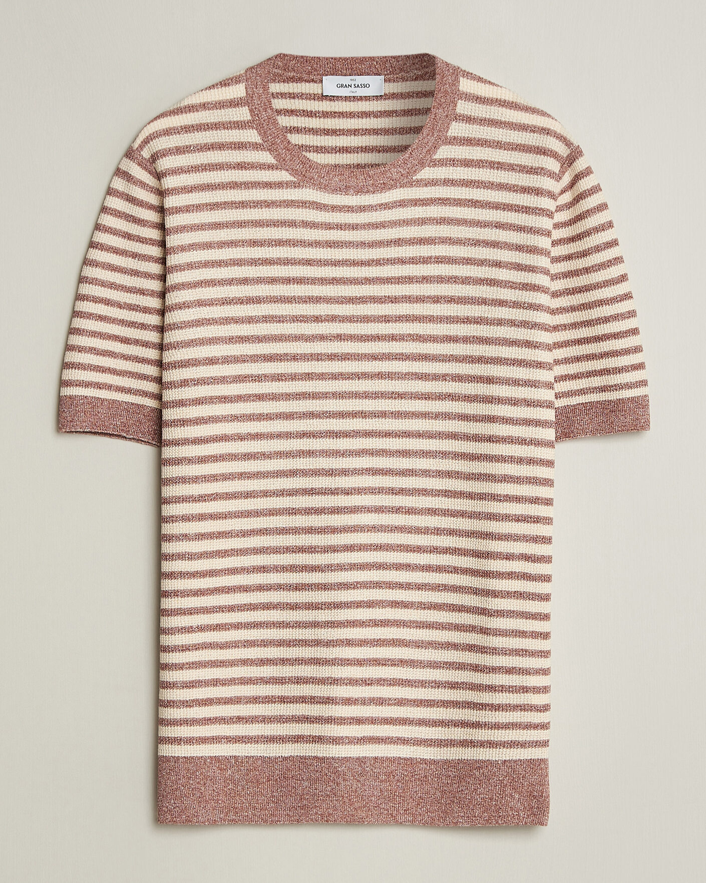 Men | T-Shirts | Gran Sasso | Linen/Cotton Knitted Striped T-Shirt Red/White