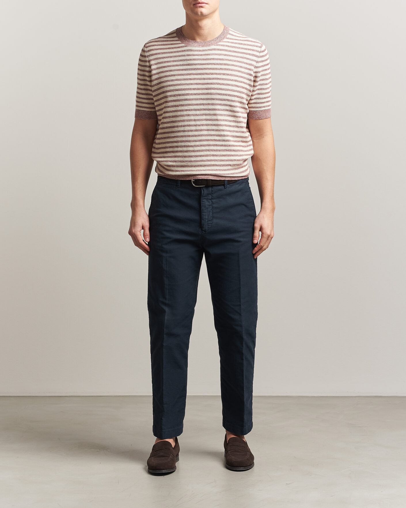 Men | T-Shirts | Gran Sasso | Linen/Cotton Knitted Striped T-Shirt Red/White