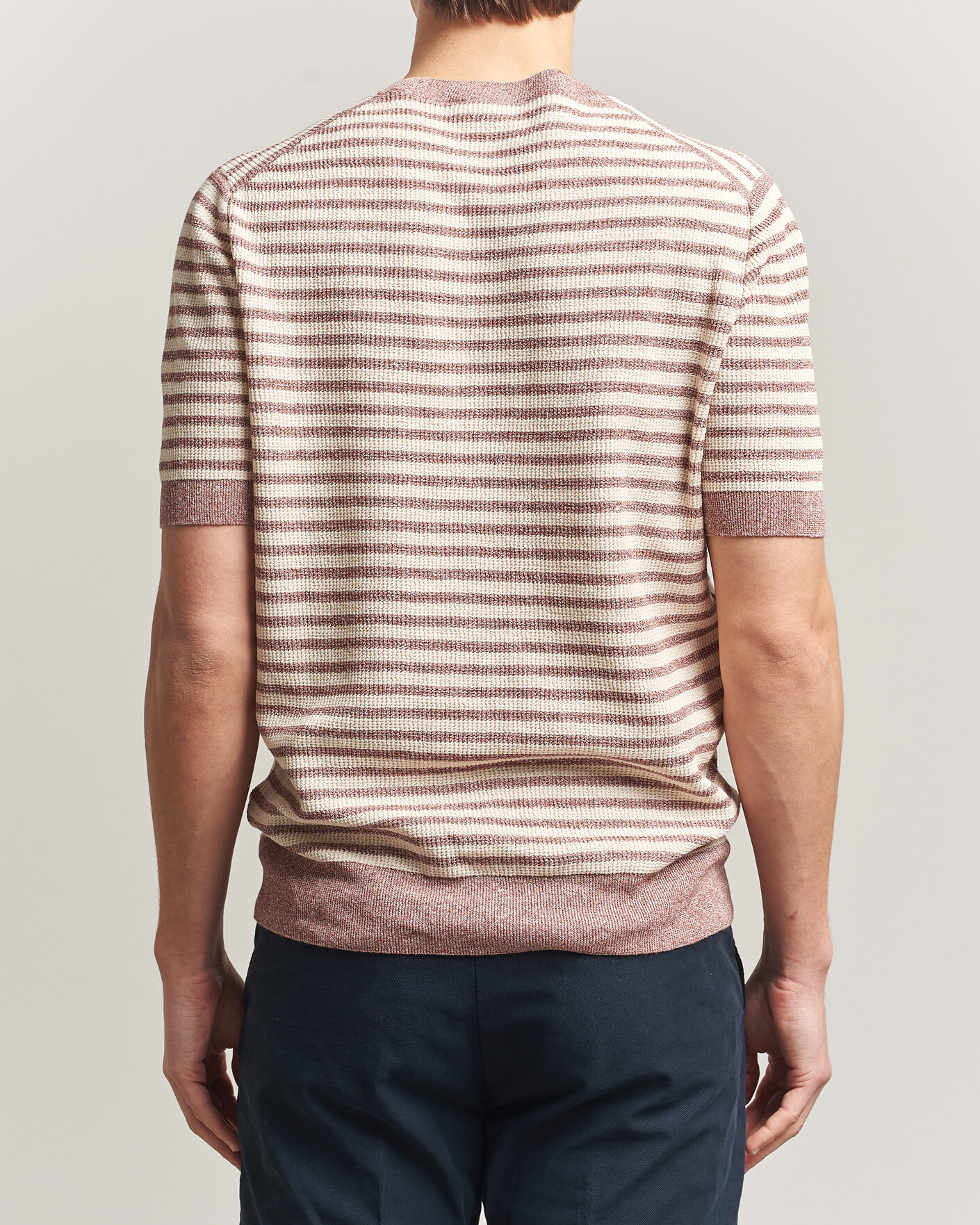 Men | T-Shirts | Gran Sasso | Linen/Cotton Knitted Striped T-Shirt Red/White