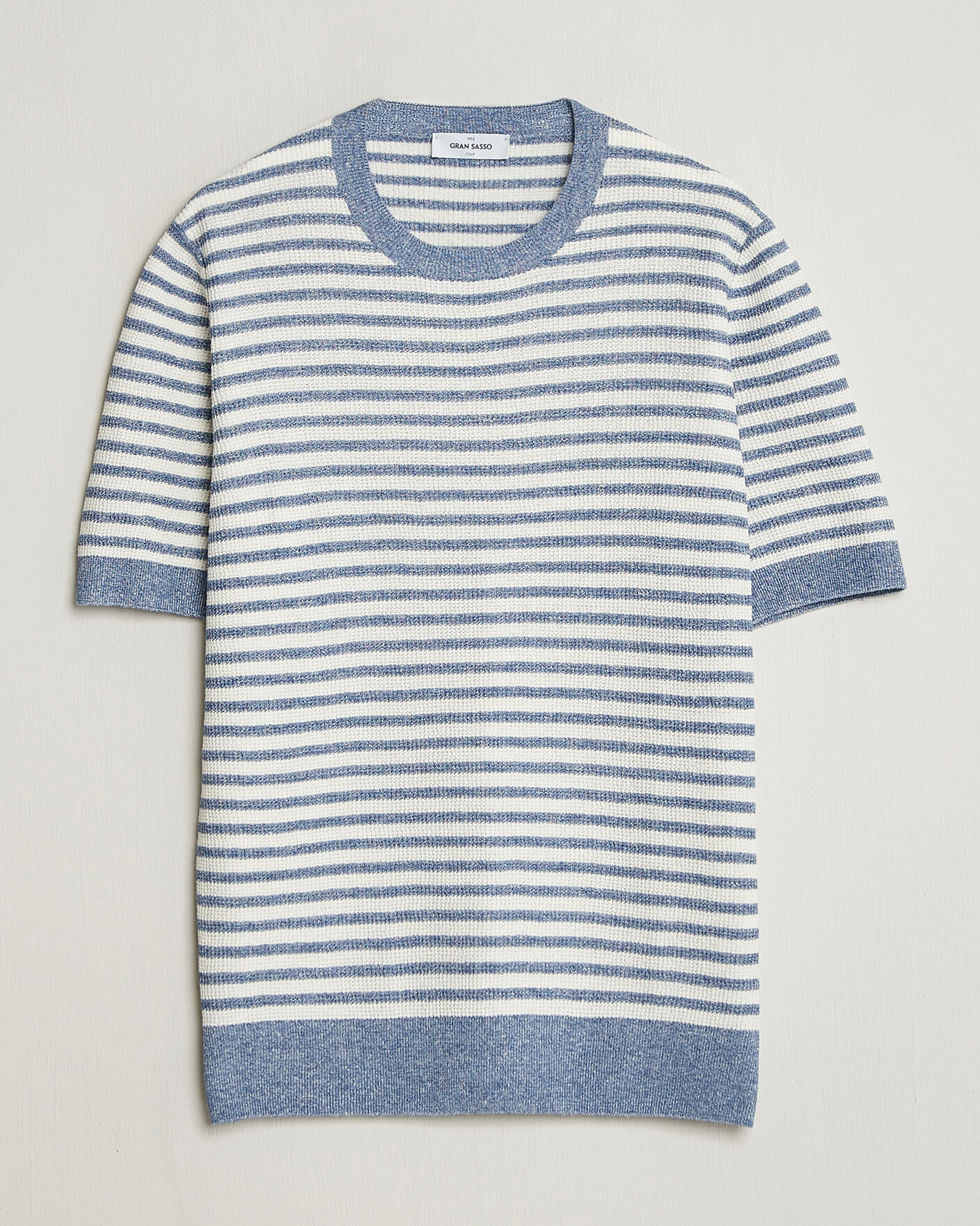 Men | T-Shirts | Gran Sasso | Linen/Cotton Knitted Striped T-Shirt Blue/White