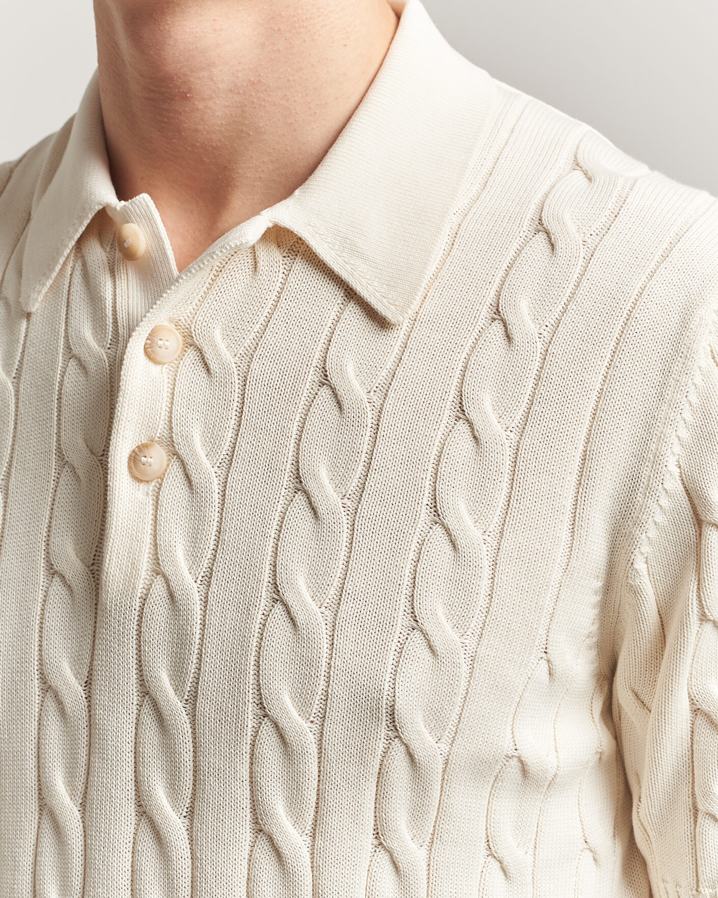 Men | Polo Shirts | Gran Sasso | Cotton Cable Knitted Polo Cream