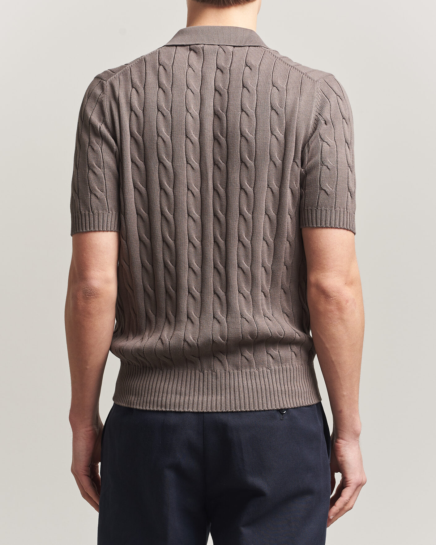 Men | Polo Shirts | Gran Sasso | Cotton Cable Knitted Polo Brown