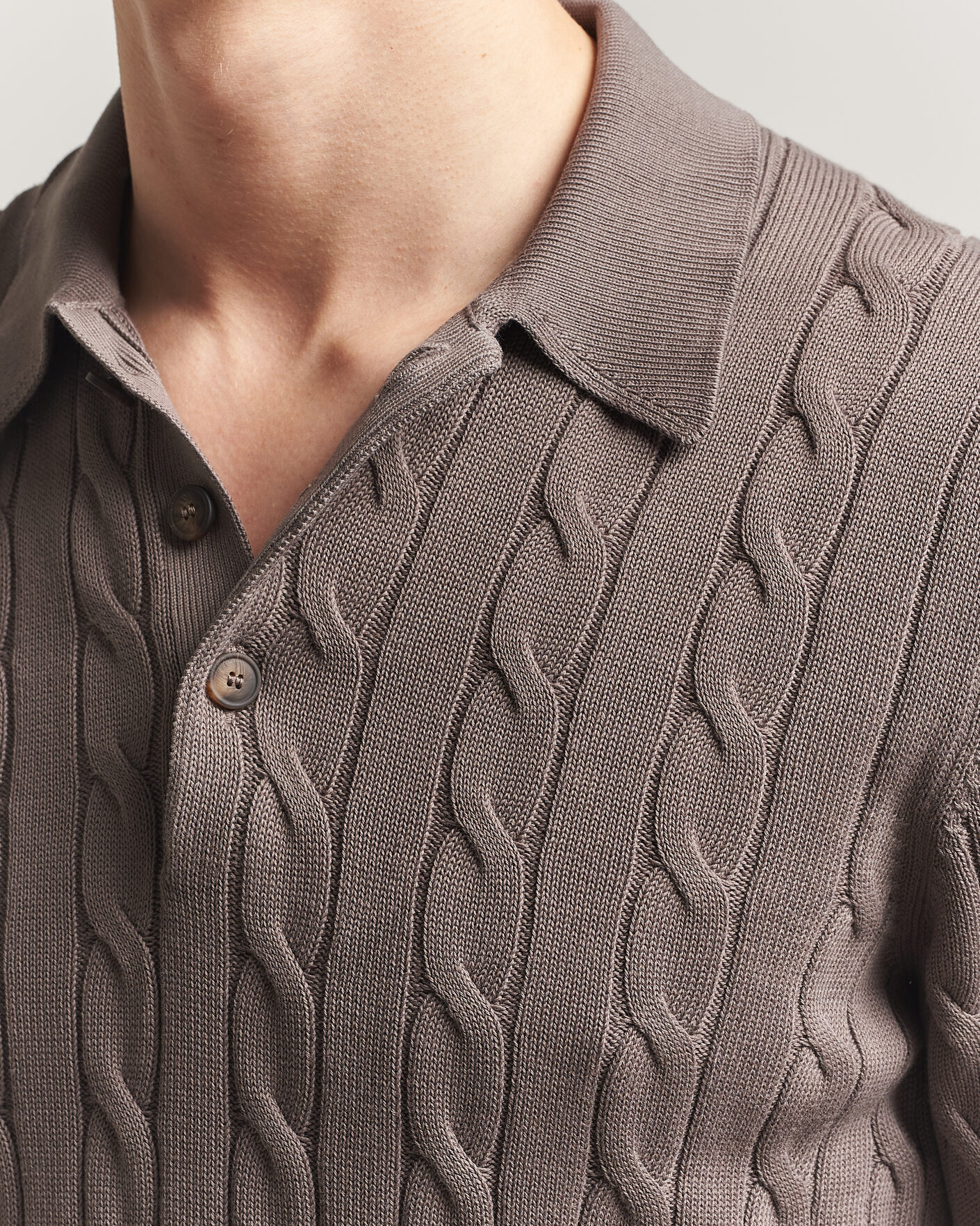 Men | Polo Shirts | Gran Sasso | Cotton Cable Knitted Polo Brown