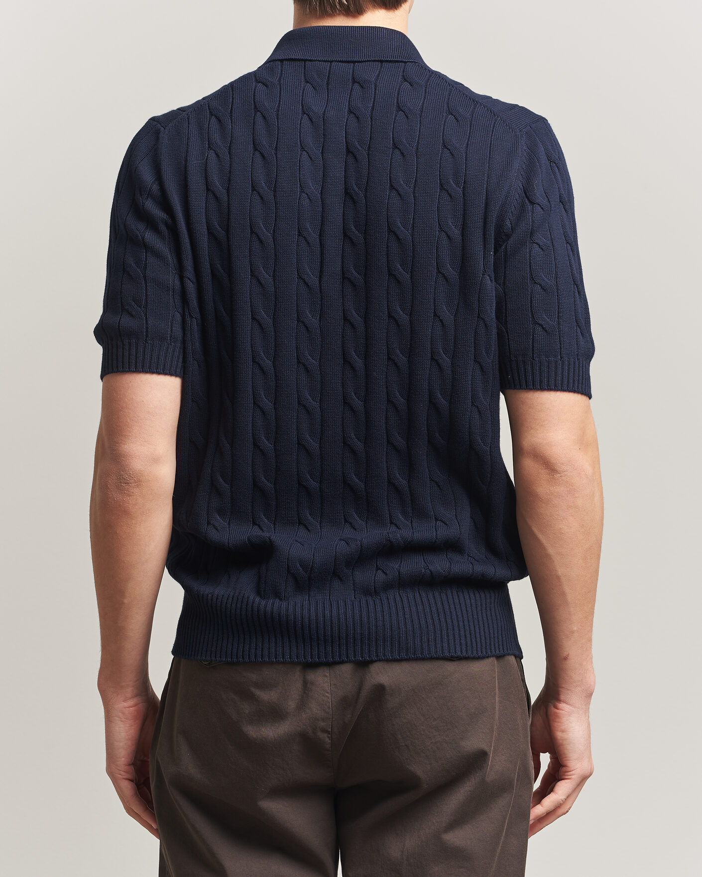 Men | Polo Shirts | Gran Sasso | Cotton Cable Knitted Polo Navy