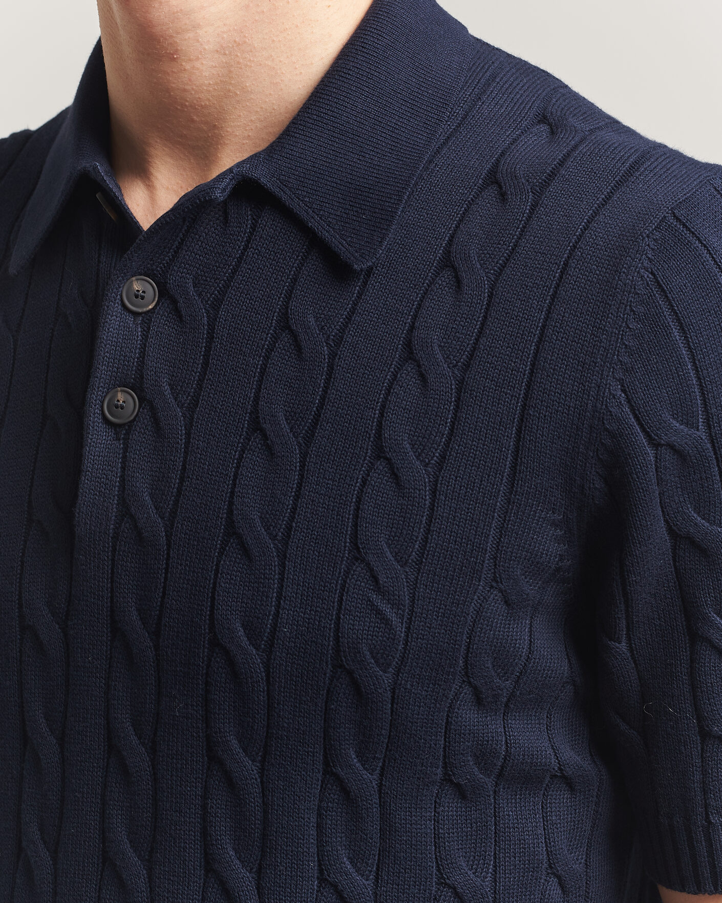 Men | Polo Shirts | Gran Sasso | Cotton Cable Knitted Polo Navy