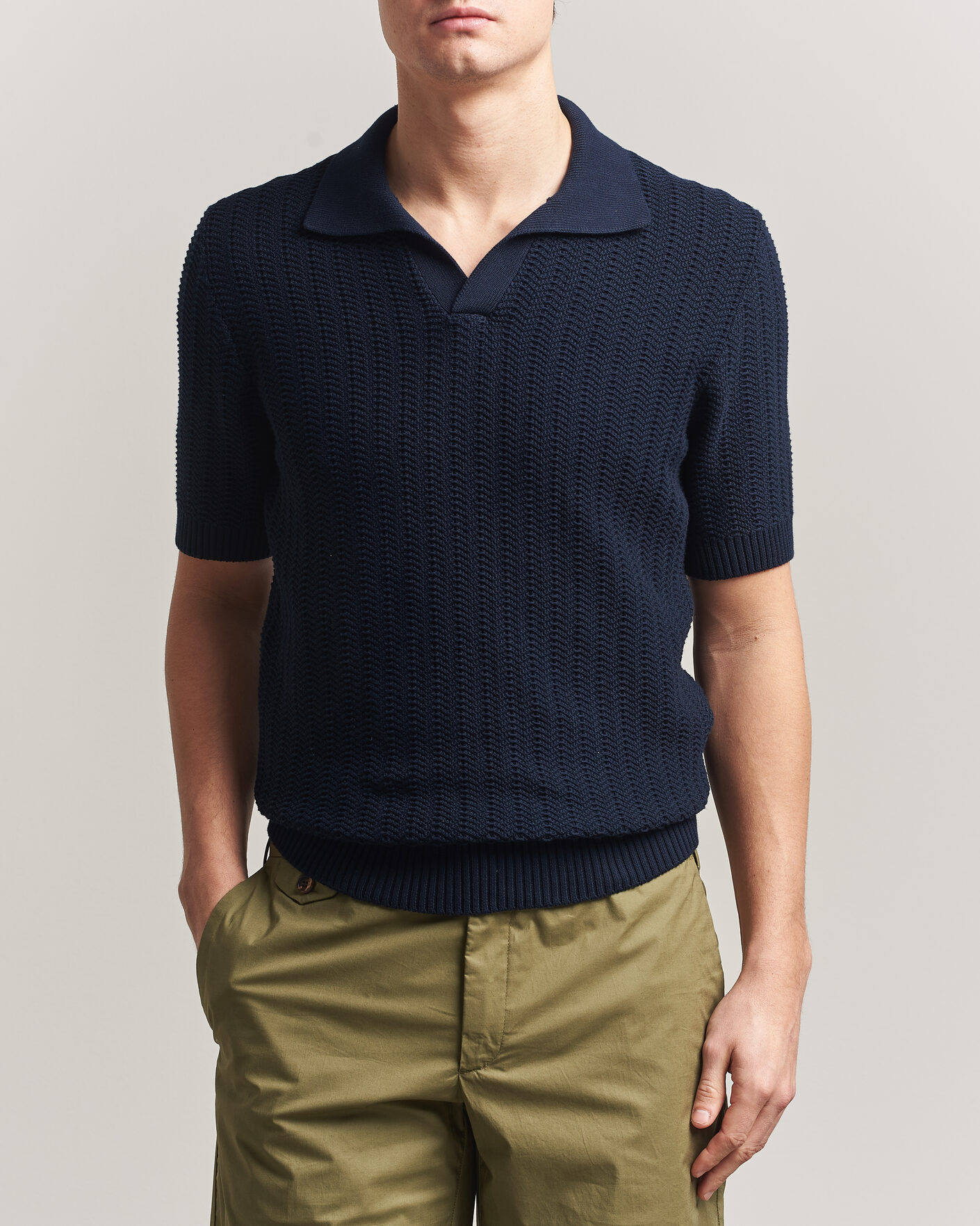 Men | Polo Shirts | Gran Sasso | Cotton Structured Knitted Polo Navy